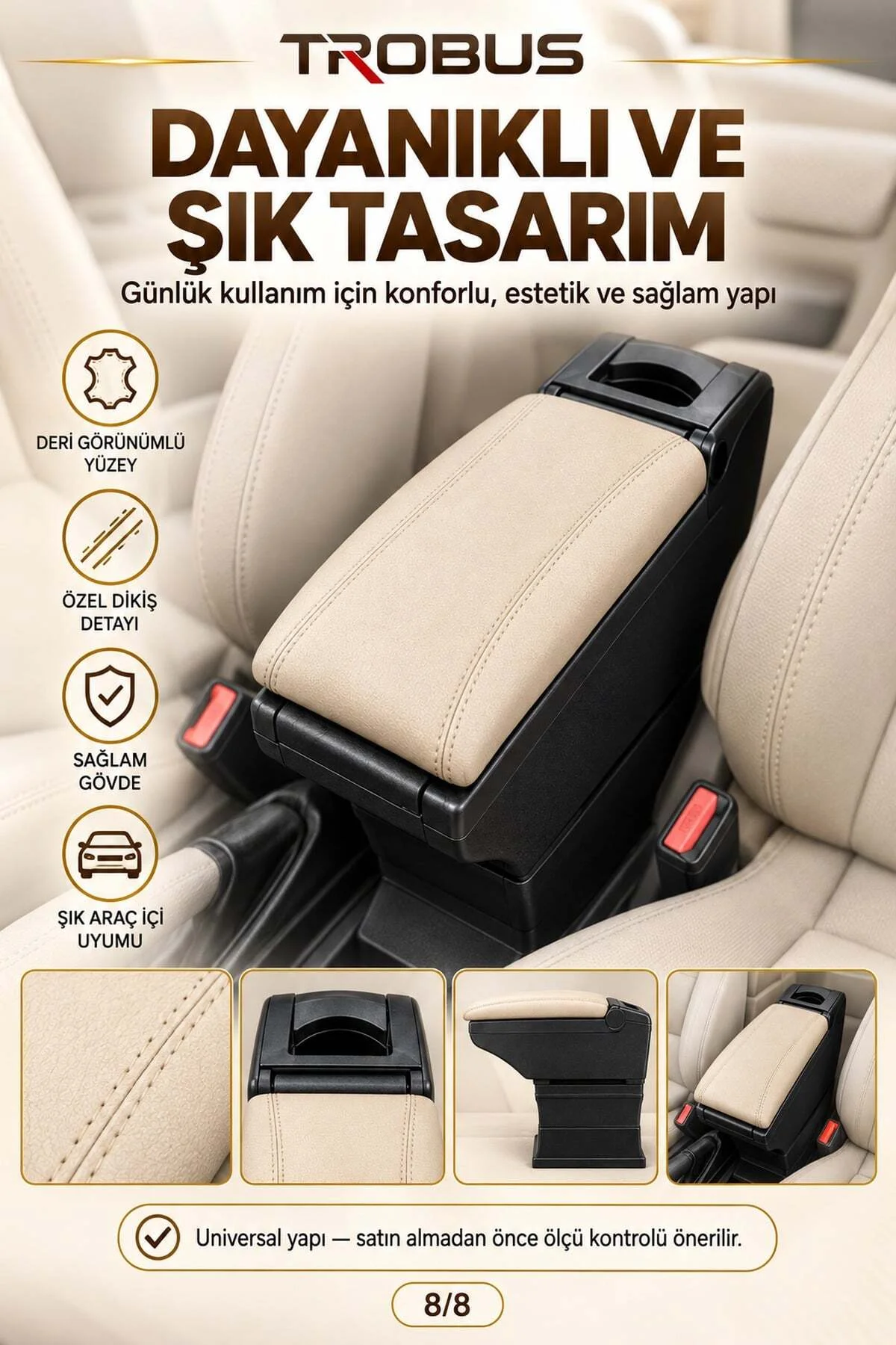 Toyota Hilux 1998-2026 Uyumlu Ayarlanabilir Ayaklı Kolçak Kol Dayama Bardaklıklı Bej Siyah - Görsel 8