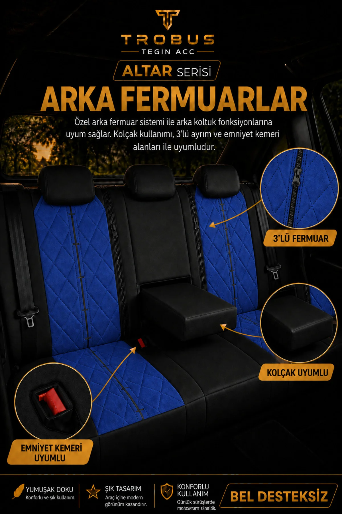 Toyota Hilüx 2006-2014 Uyumlu Altar Serisi Tay Tüyü Mavi Siyah Premium Koltuk Kılıfı