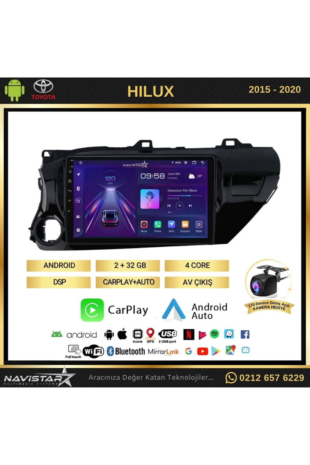 Toyota Hilux 2015-2020 Model 2 64gb Android 13 Kablosuz Carplay N