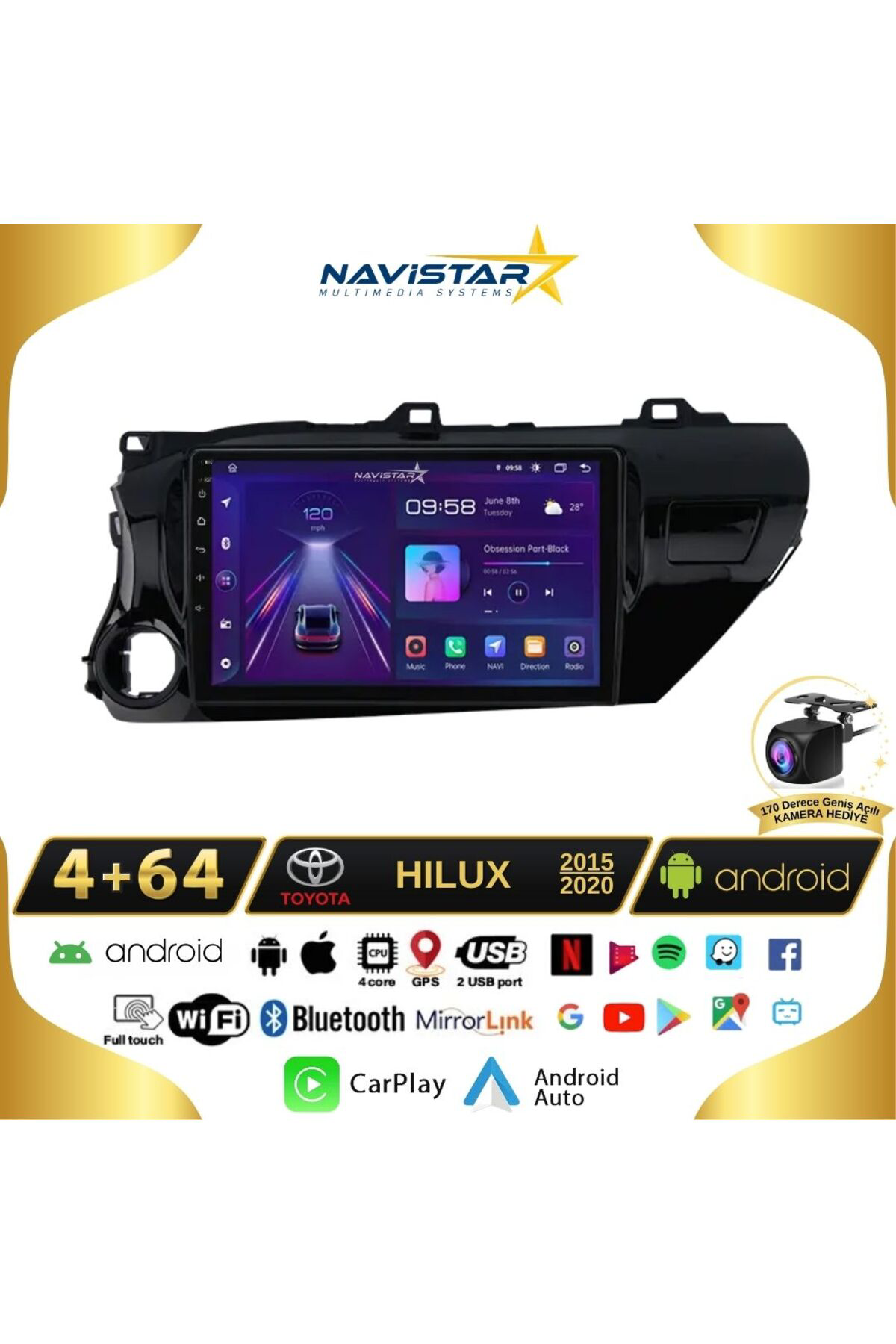 Toyota Hilux 2015-2020 Model 4gb 64gb Android 13 Kablosuz Carplay