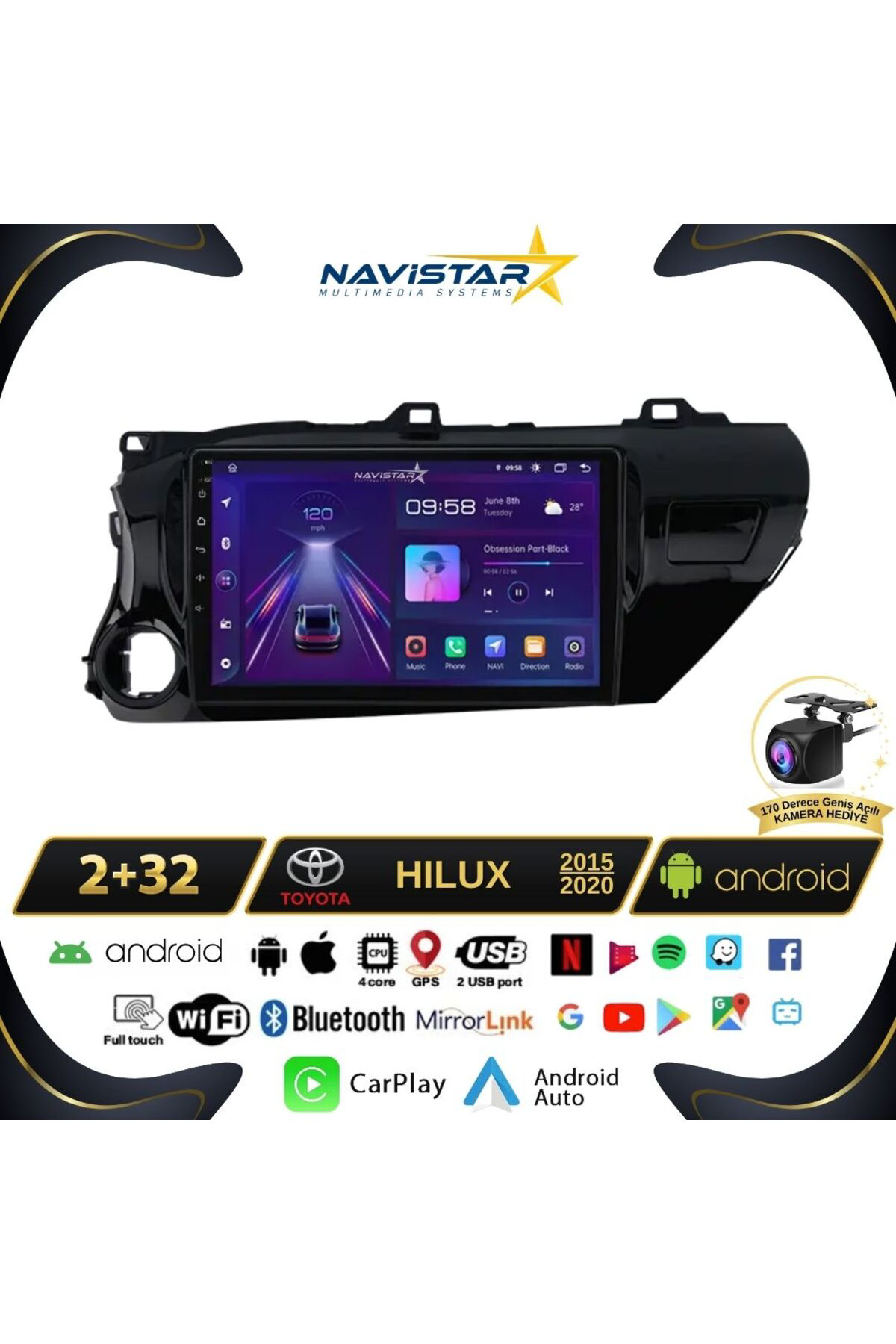 Toyota Hilux 2015-2020 Model 2 64gb Android 13 Kablosuz Carplay N