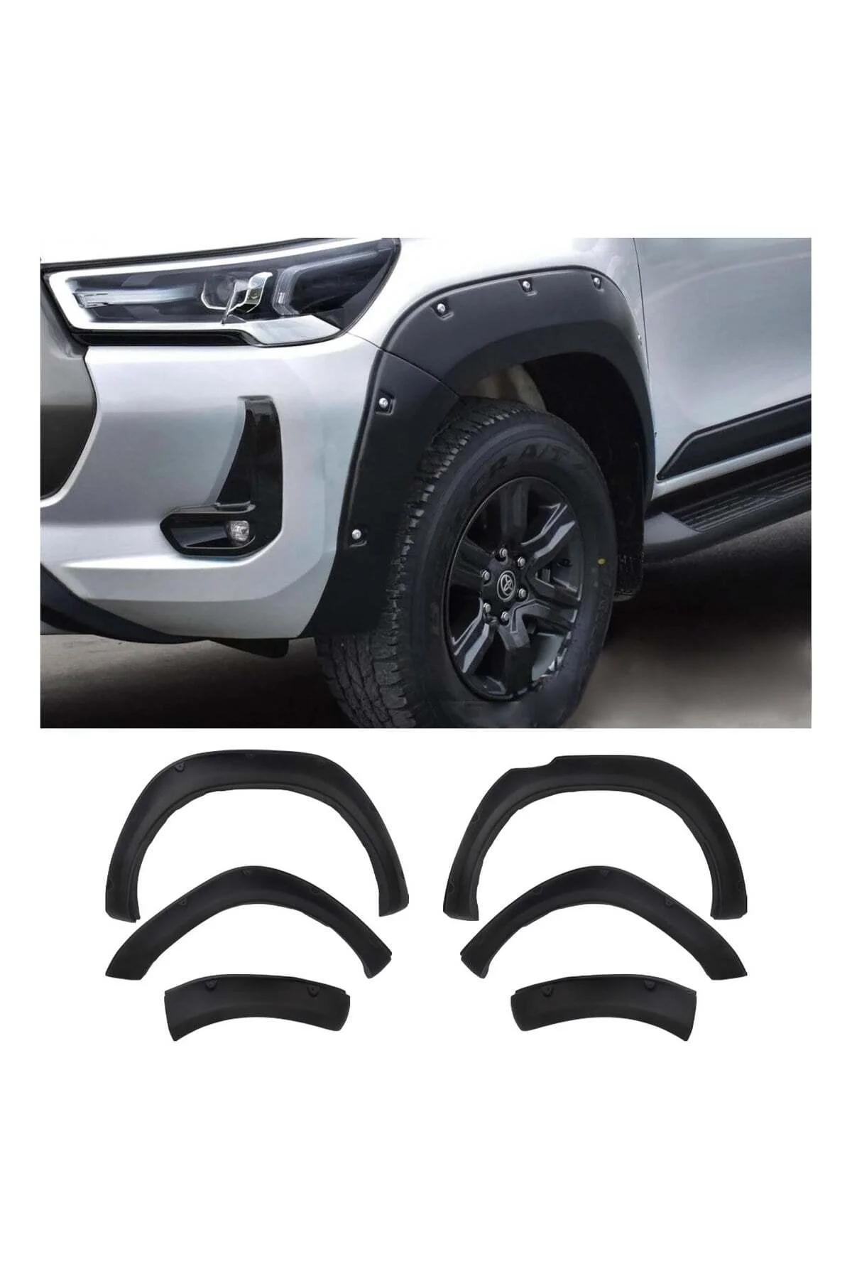 Toyota Hilux 2019 ve Sonrası Vidalı Model Uyumlu Çamurluk Dodik Seti 6 Parça ABS Mat Siyah - Görsel 2