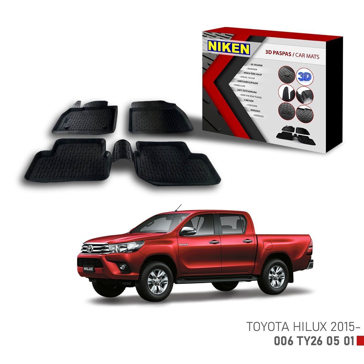Toyota Hilux -2015 için Uyumlu 3D Paspas
