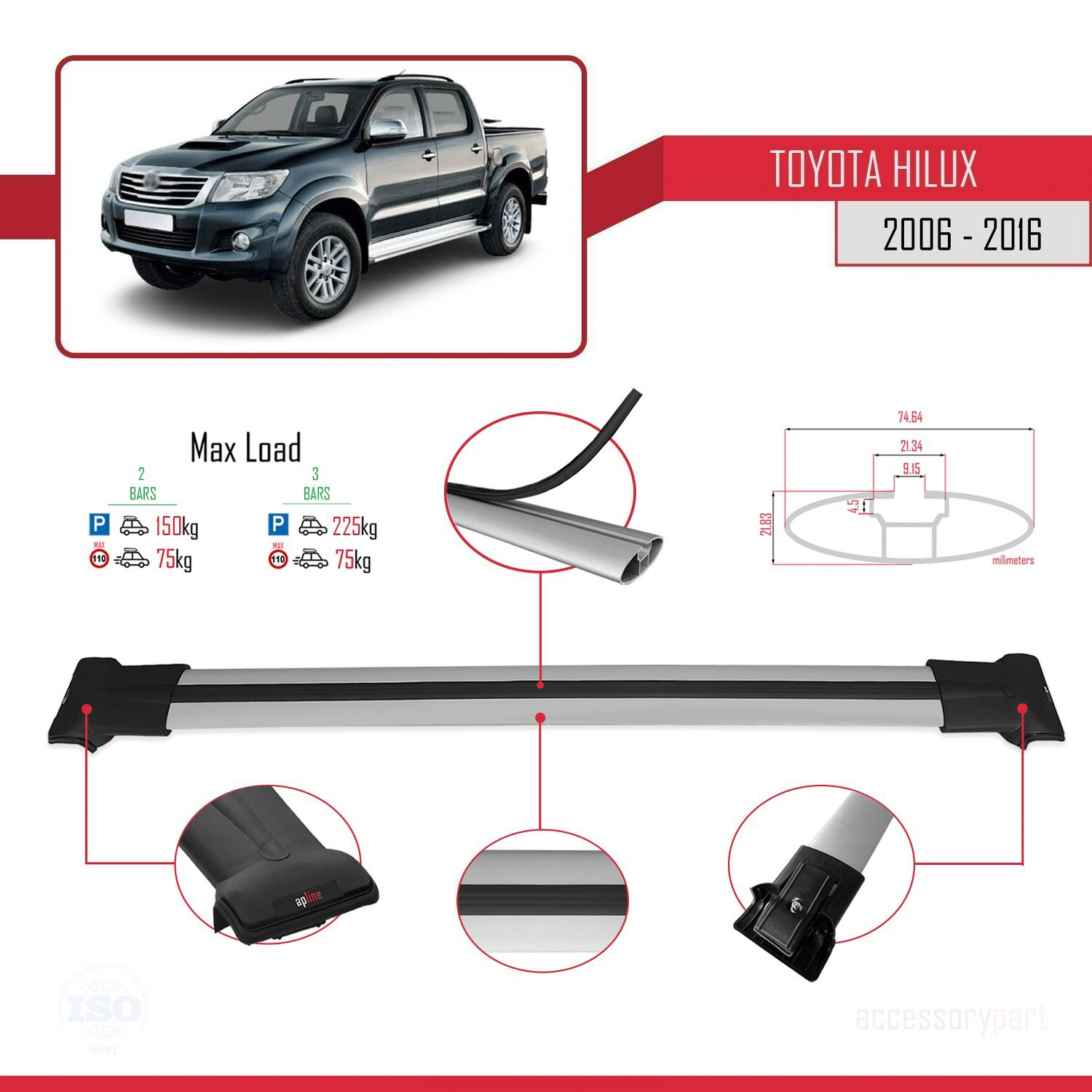 Toyota Hilux 2006-2016 Arası ile uyumlu FLY Model Ara Atkı Tavan 