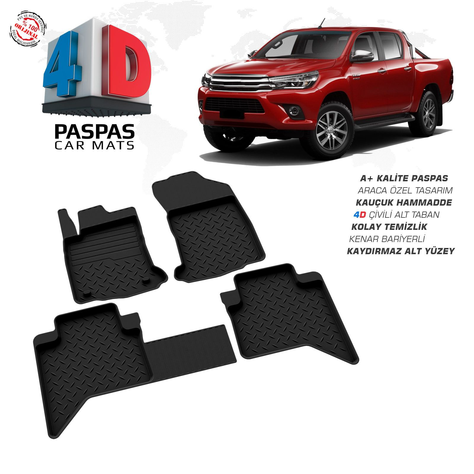 Toyota Hilux 8 4D Araca Özel Havuzlu Kauçuk Paspas 2015 ve Üzeri