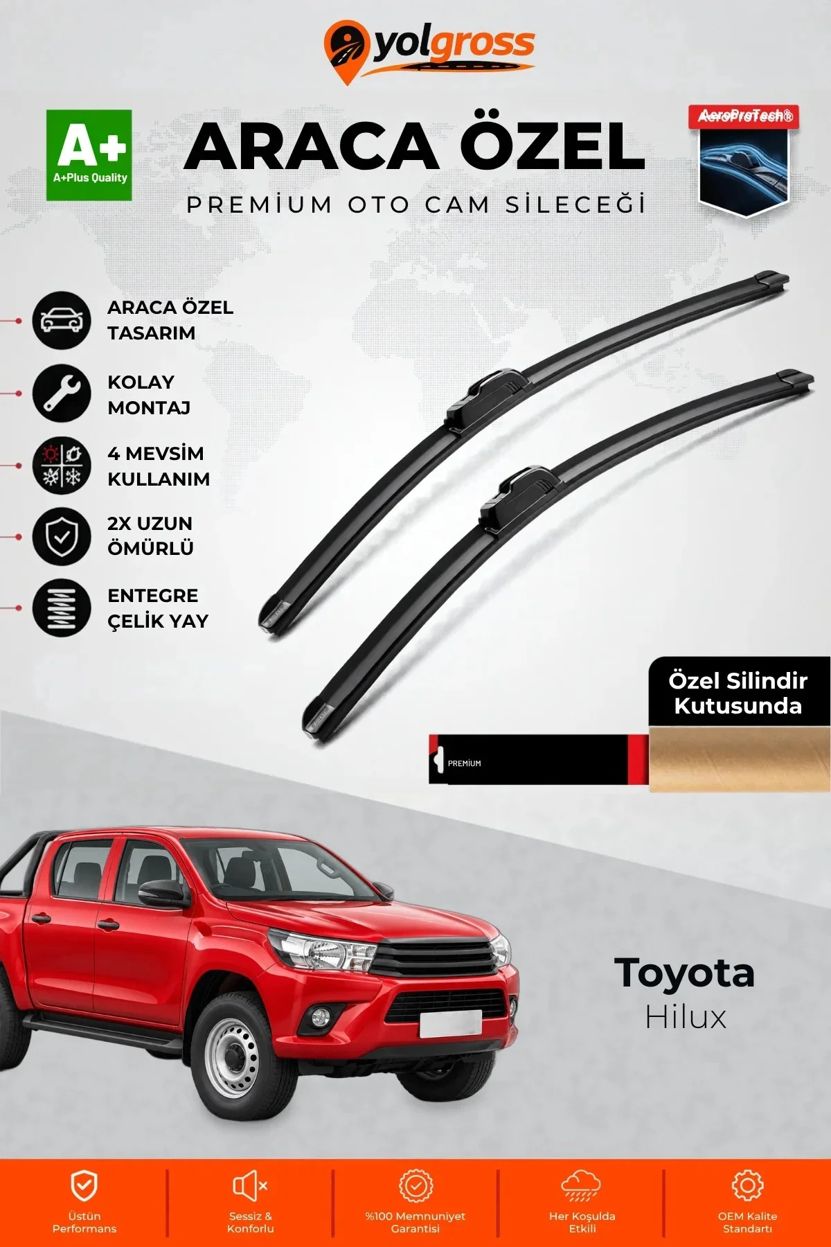 Toyota Hilux Ön Cam Silecek Seti 2015-2025 Premium Araca Özel 55-40 Cm A+ Kalite