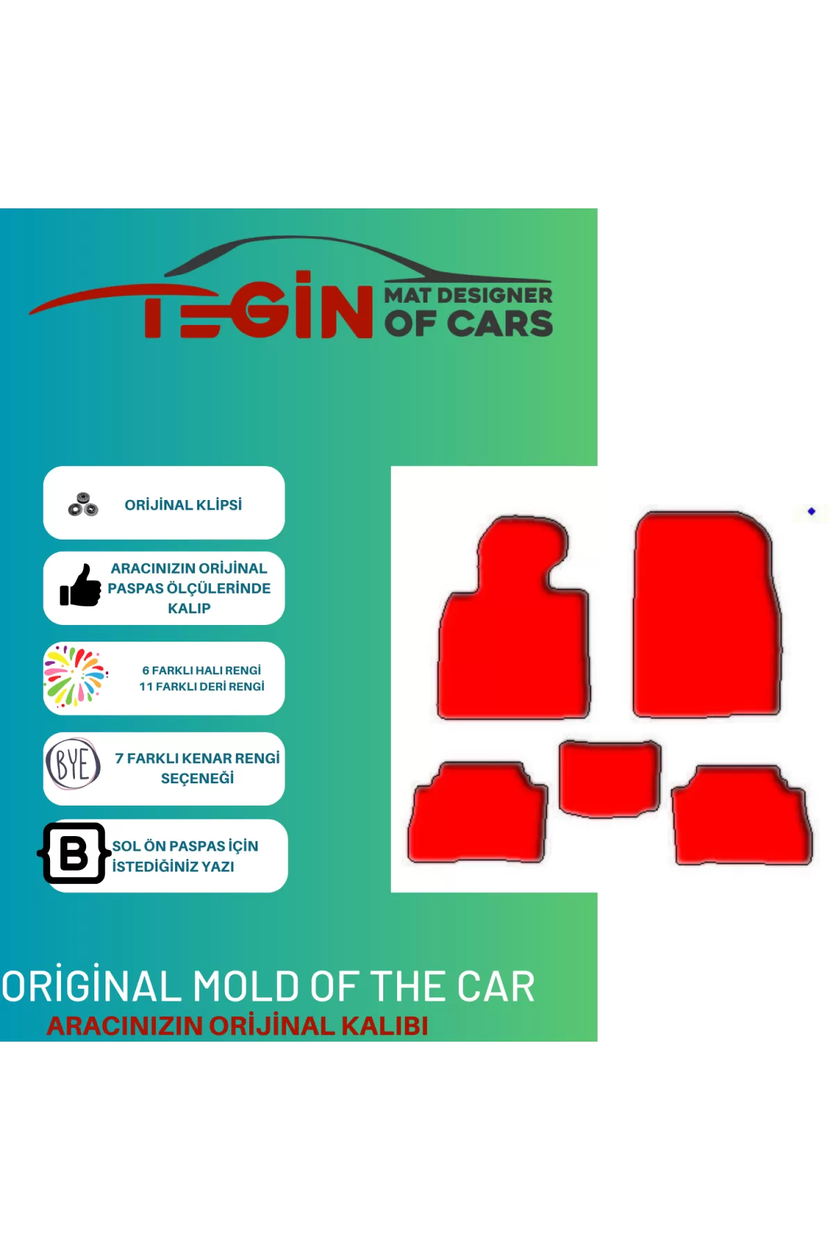 Toyota Land Cruiser J200 2007 + 5 Parca  Kırmızı Halı Gri Kenar H