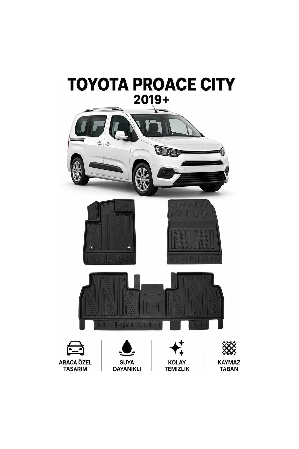 Toyota Proace City 2019 Sonrası Karbon Desenli Premium 3D Havuzlu Oto Paspas