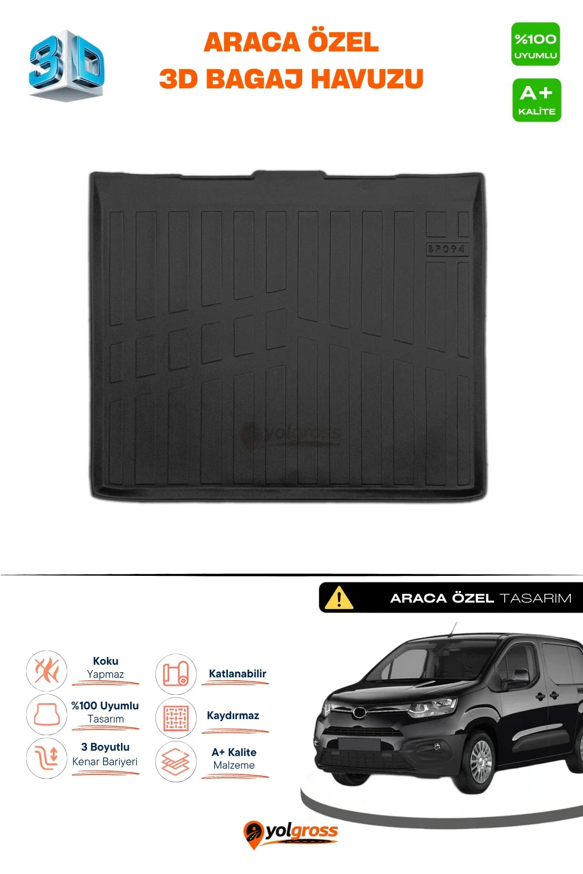 Toyota Proace City Seperatörsüz 3D Pro Bagaj Havuzu 2018 Üzeri A+ Kalite