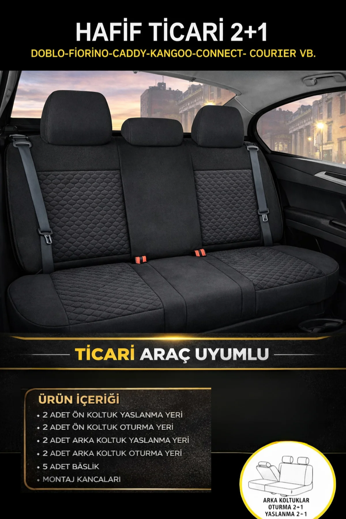 Toyota RAV4 2000-2006 2+1 Arka Sırt Oturak Uyumlu Altay Serisi Siyah Beyaz Koltuk Kılıfı