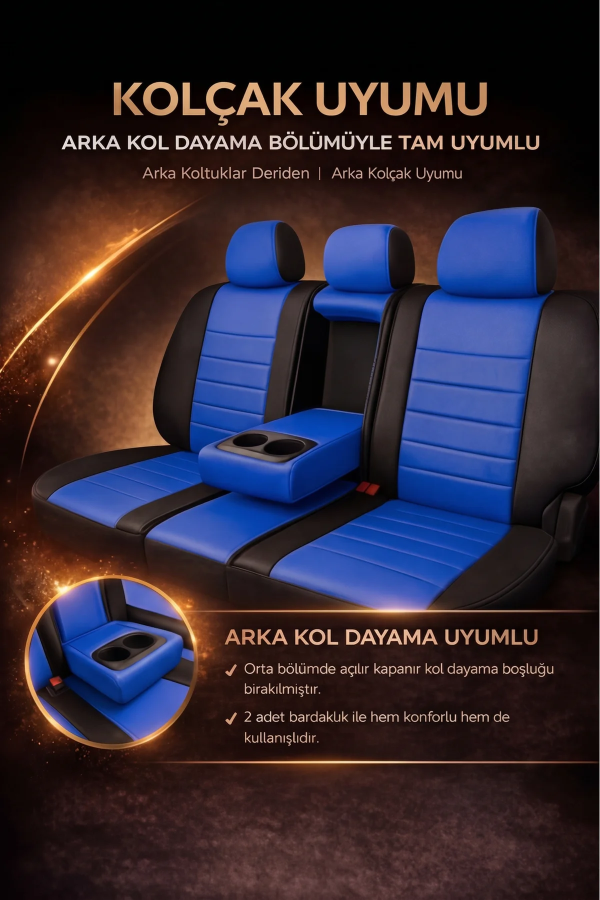 Toyota RAV4 2006 ve Sonrası Uyumlu Colorline Elegance Deri Mavi Siyah Koltuk Kılıfı