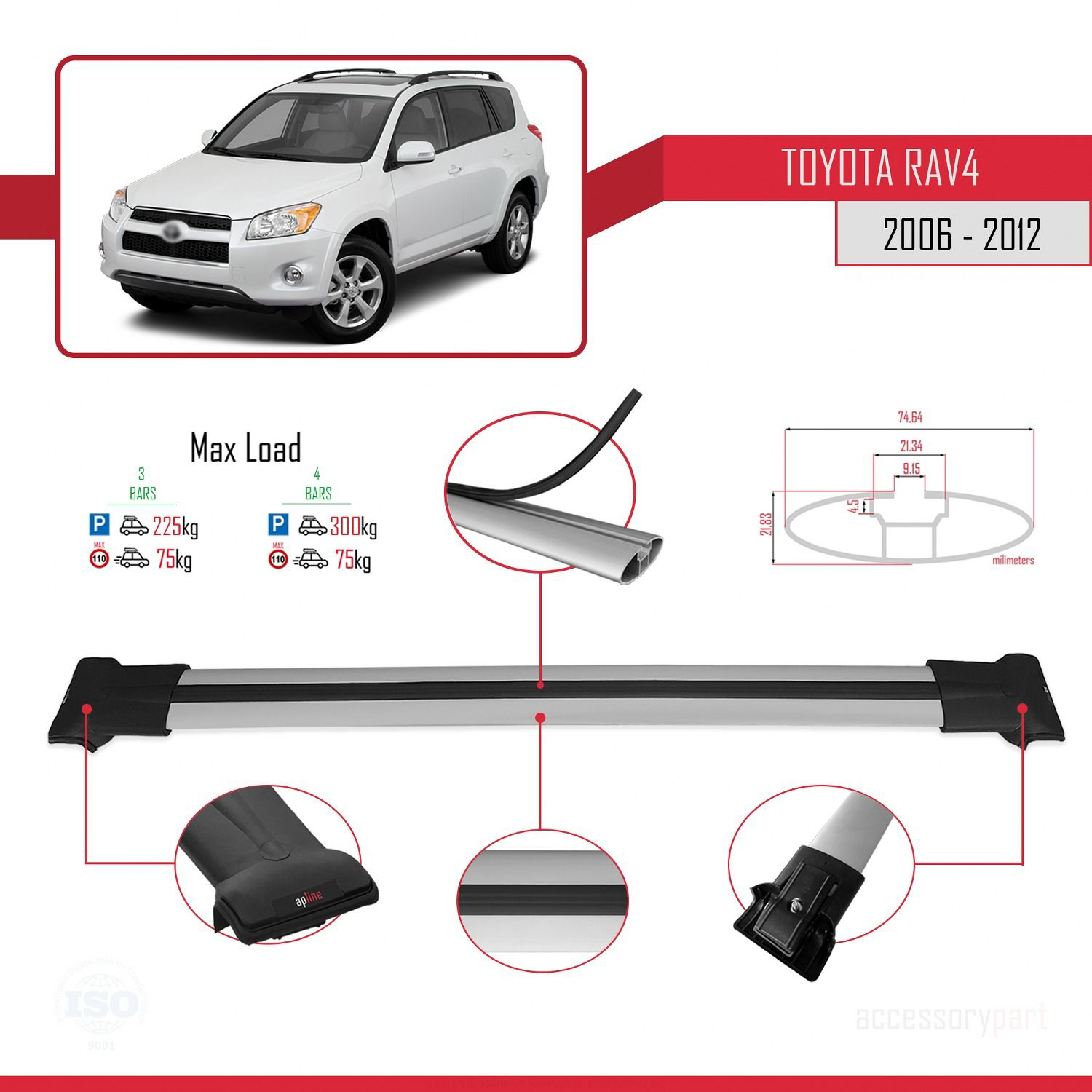 Toyota RAV4 2006-2012 Arası ile Uyumlu FLY Model Ara Atkı Tavan B