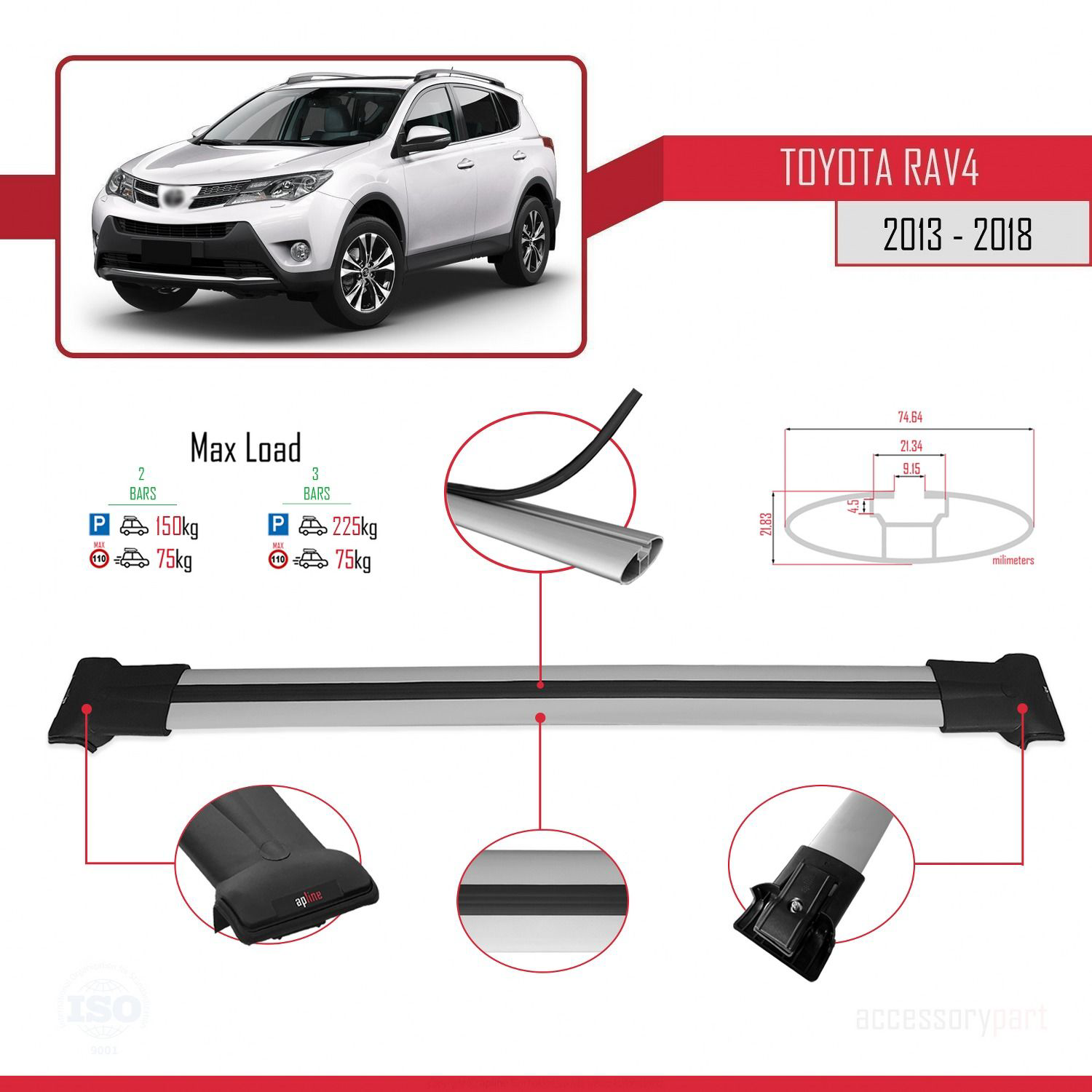 Toyota RAV4 2013-2018 Arası ile uyumlu FLY Model Ara Atkı Tavan B
