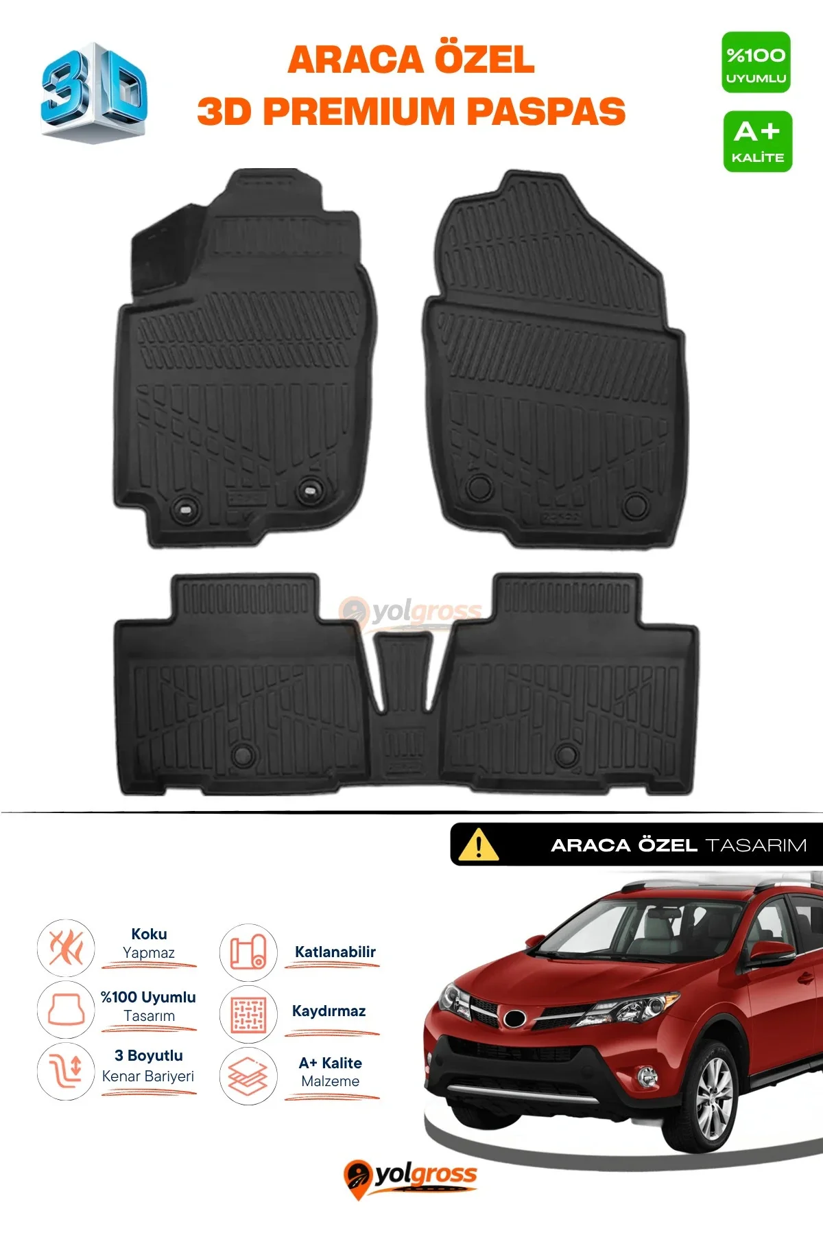 Toyota RAV4 3D Pro Havuzlu Paspas 2013-2018 A+ Kalite