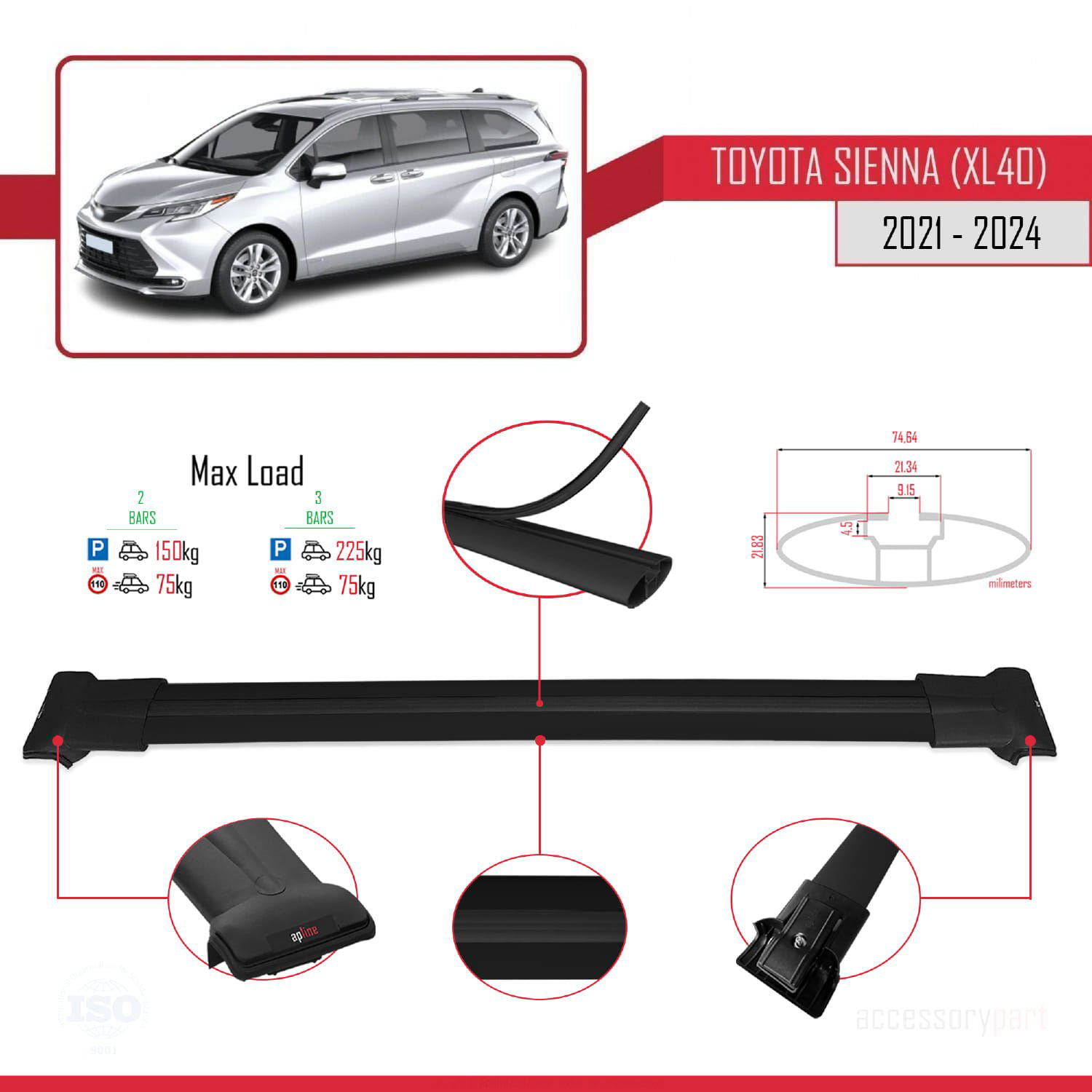 Toyota Sienna (XL40) 2021 ve Sonrası ile Uyumlu FLY Model Ara Atk