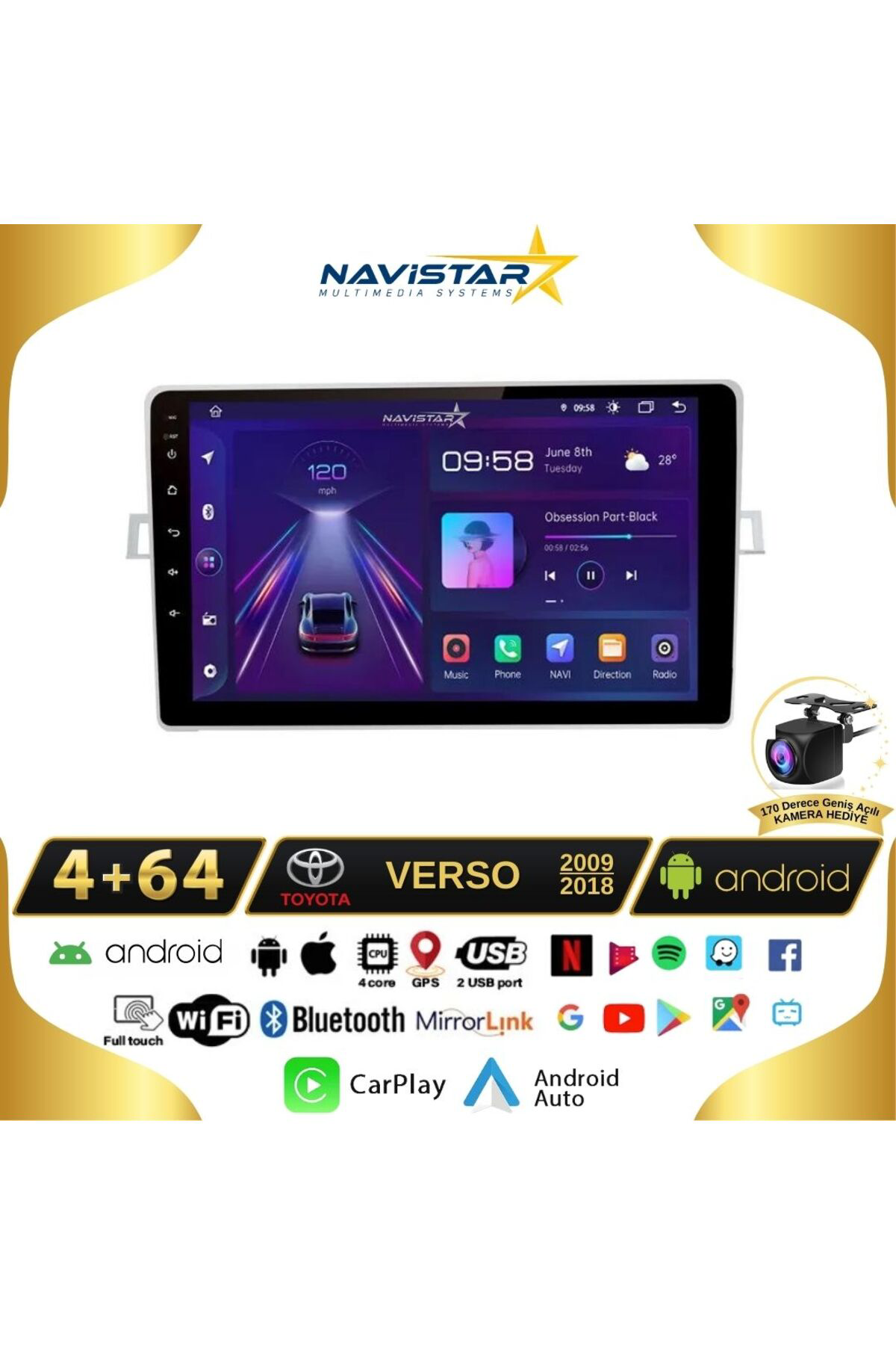 Toyota Verso 2009-2018 Model 4gb 64gb Android 13 Kablosuz Carplay