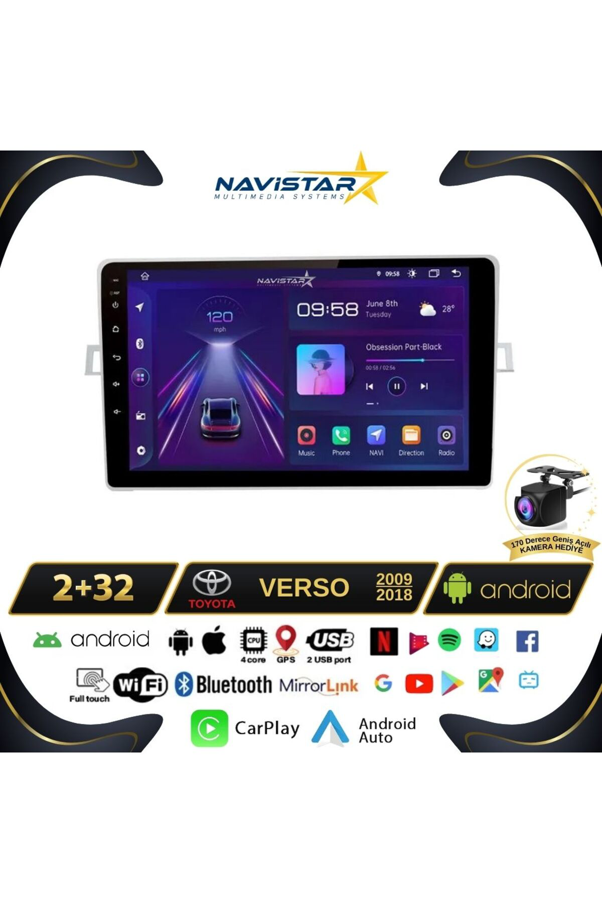 Toyota Verso 2009-2018 Model 2 64gb Android 13 Kablosuz Carplay Navigasyon Multimedya Sistemi Toyota Verso 2009-2018 Model 2 64gb Android 13 Kablosuz Carplay Navigasyon Multimedya Sistemi