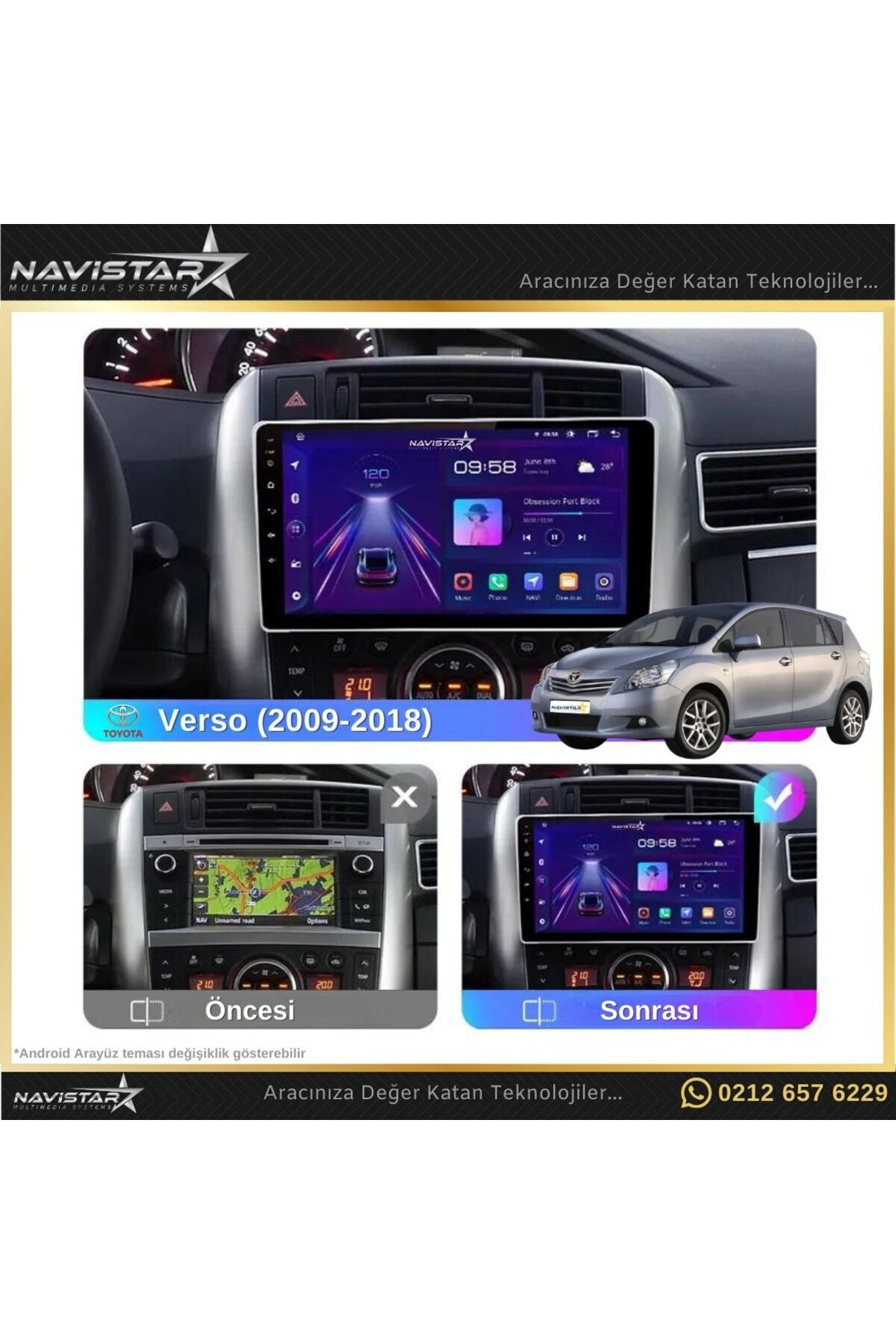 Toyota Verso 2009-2018 Model 2 64gb Android 13 Kablosuz Carplay Navigasyon Multimedya Sistemi Toyota Verso 2009-2018 Model 2 64gb Android 13 Kablosuz Carplay Navigasyon Multimedya Sistemi