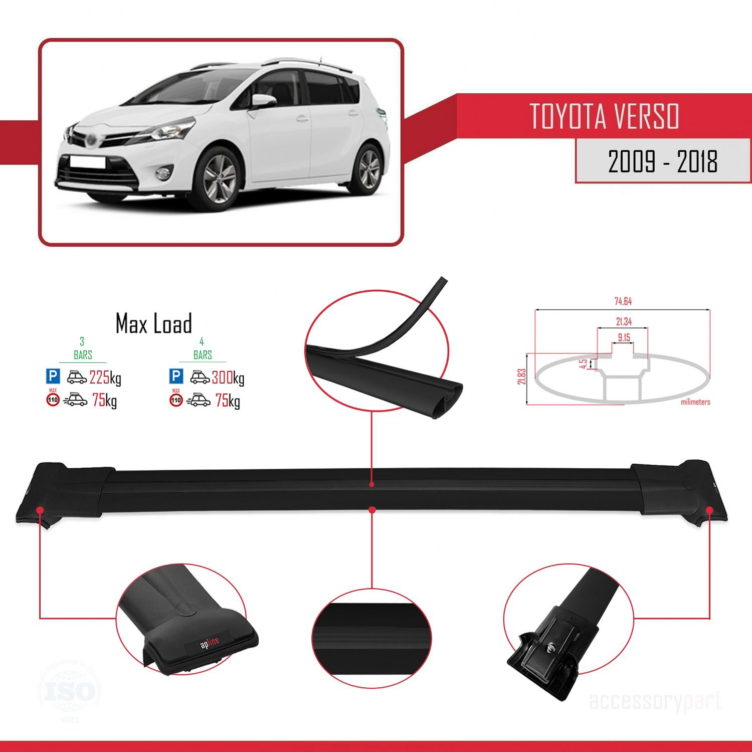 Toyota Verso 2009-2018 Arası ile Uyumlu FLY Model Ara Atkı Tavan 