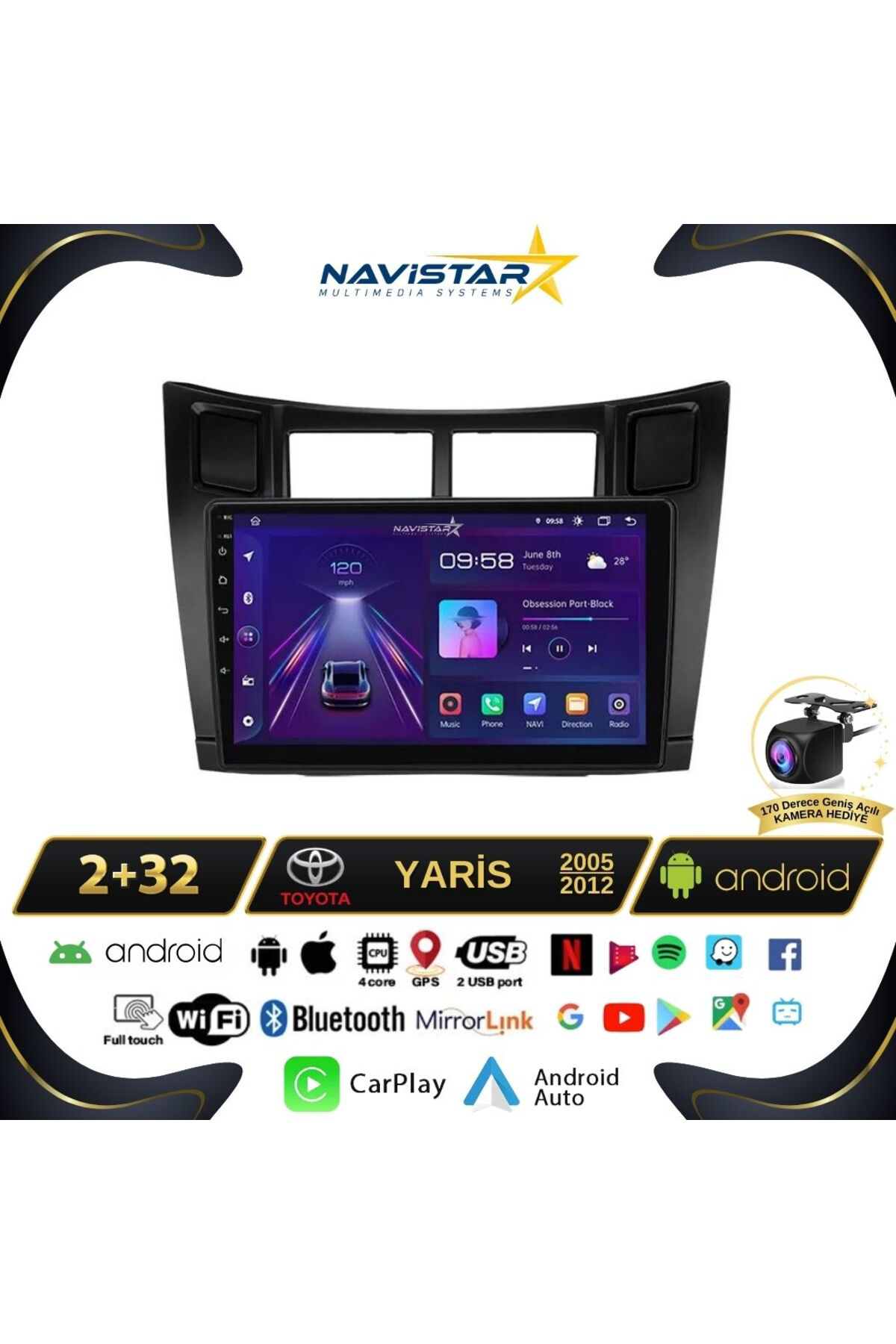 Toyota Yaris 2005-2012 Model 2 64gb Android 13 Kablosuz Carplay N
