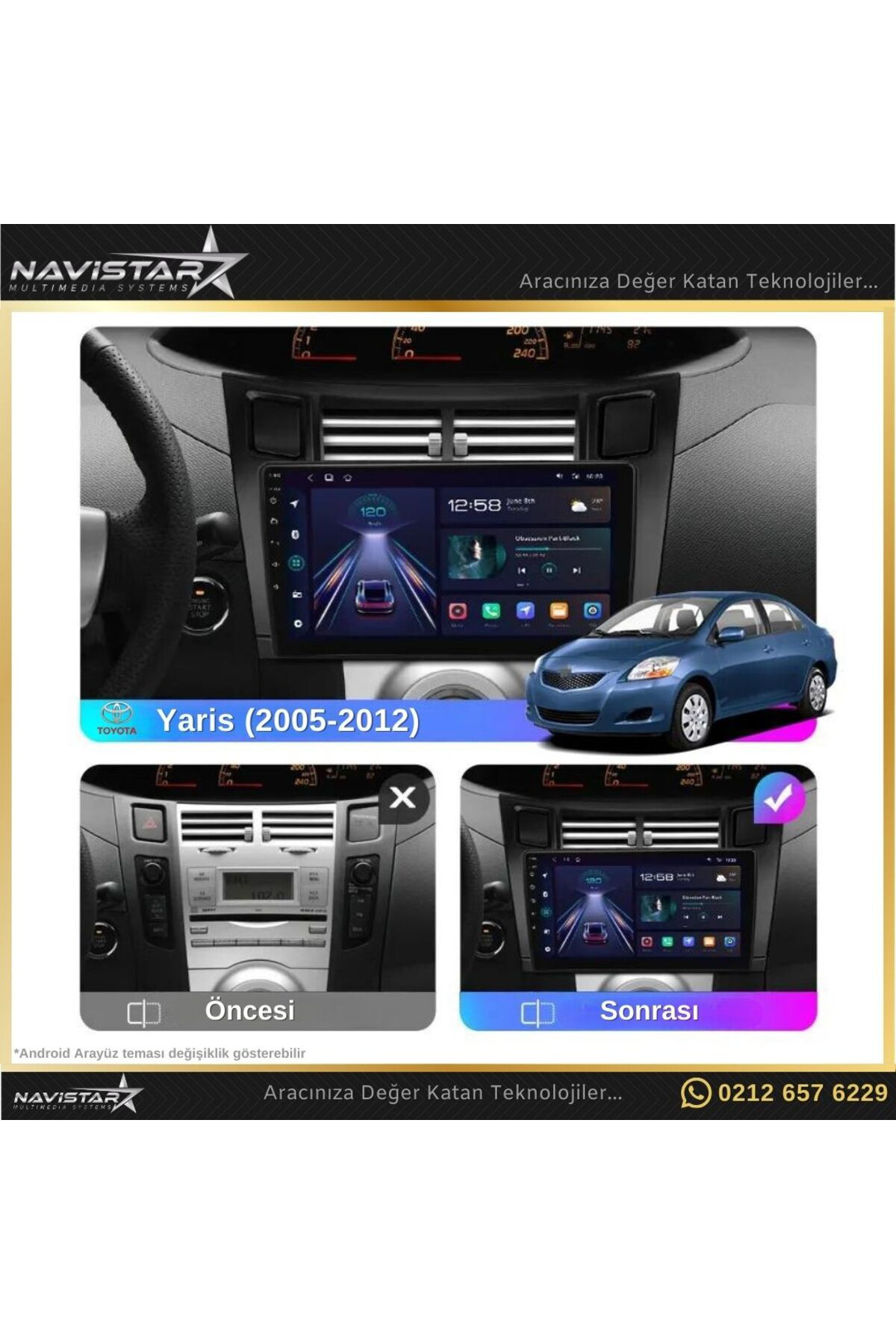 Toyota Yaris 2005-2012 Model 4gb 64gb Android 13 Kablosuz Carplay