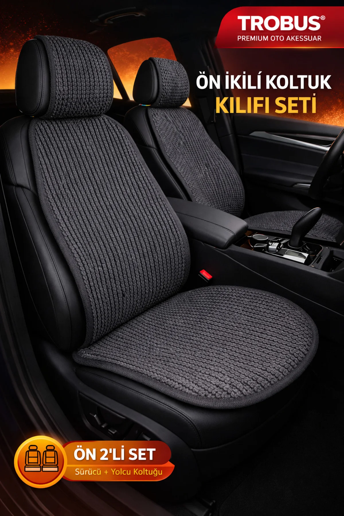 Toyota Yaris 2005 ve Sonrası Uyumlu Örme Ön 2 Parça Minder Füme