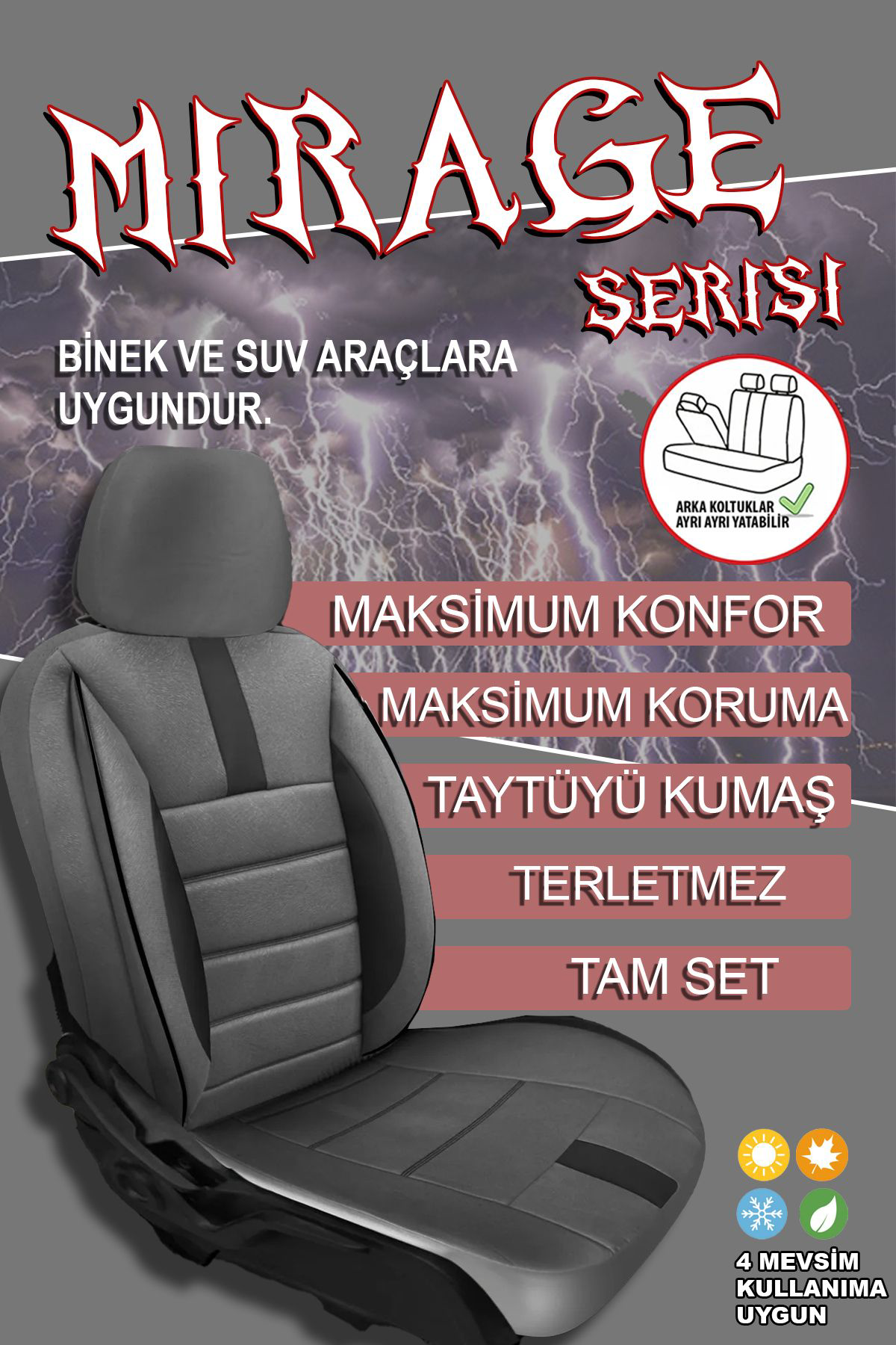 TOYOTA YARIS 2005-2011Uyumlu Oto Koltuk Kılıfı Mirage Serisi - Fü