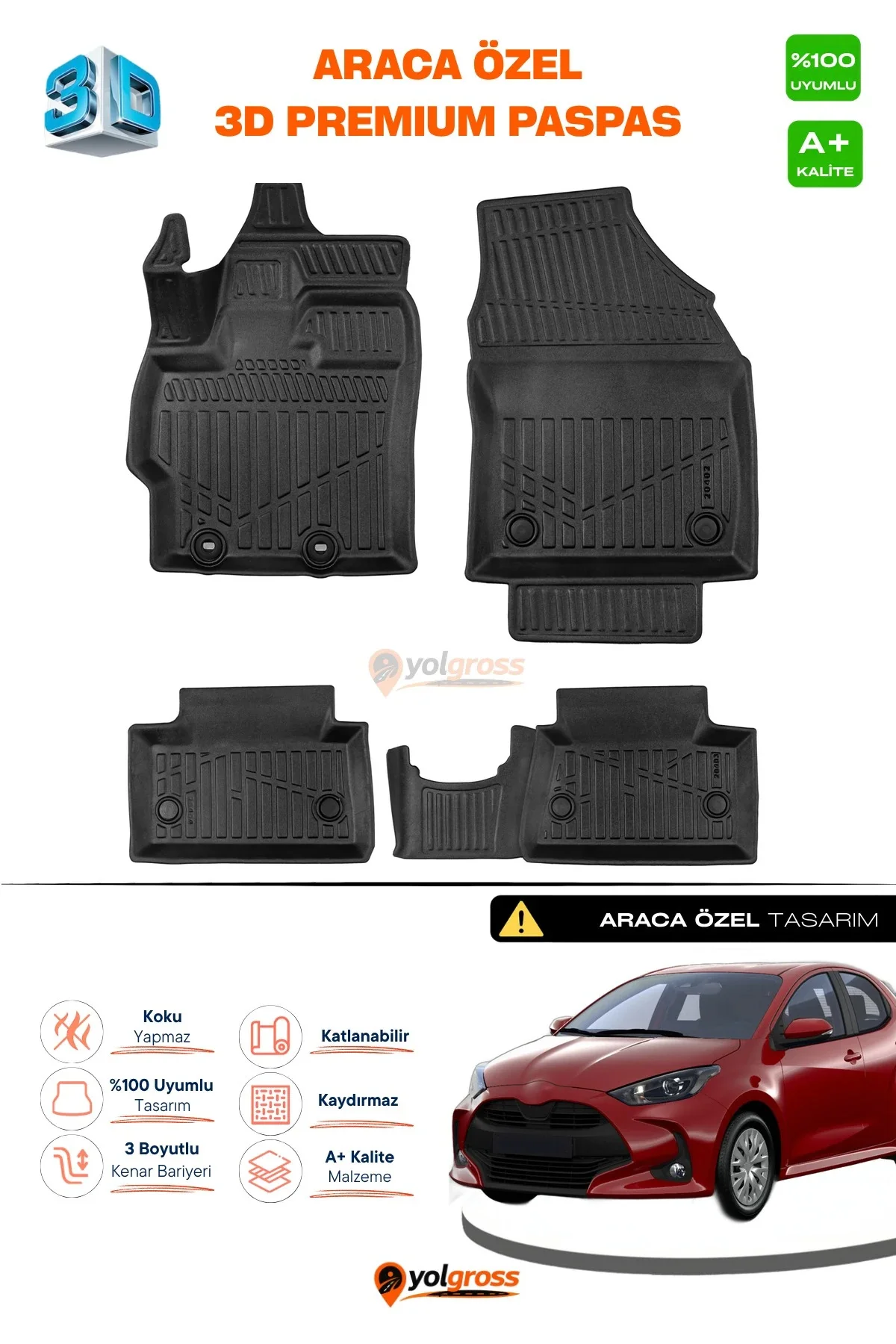Toyota Yaris 3D Pro Havuzlu Paspas 2020 Üzeri A+ Kalite Toyota Yaris 3D Pro Havuzlu Paspas 2020 Üzeri A+ Kalite