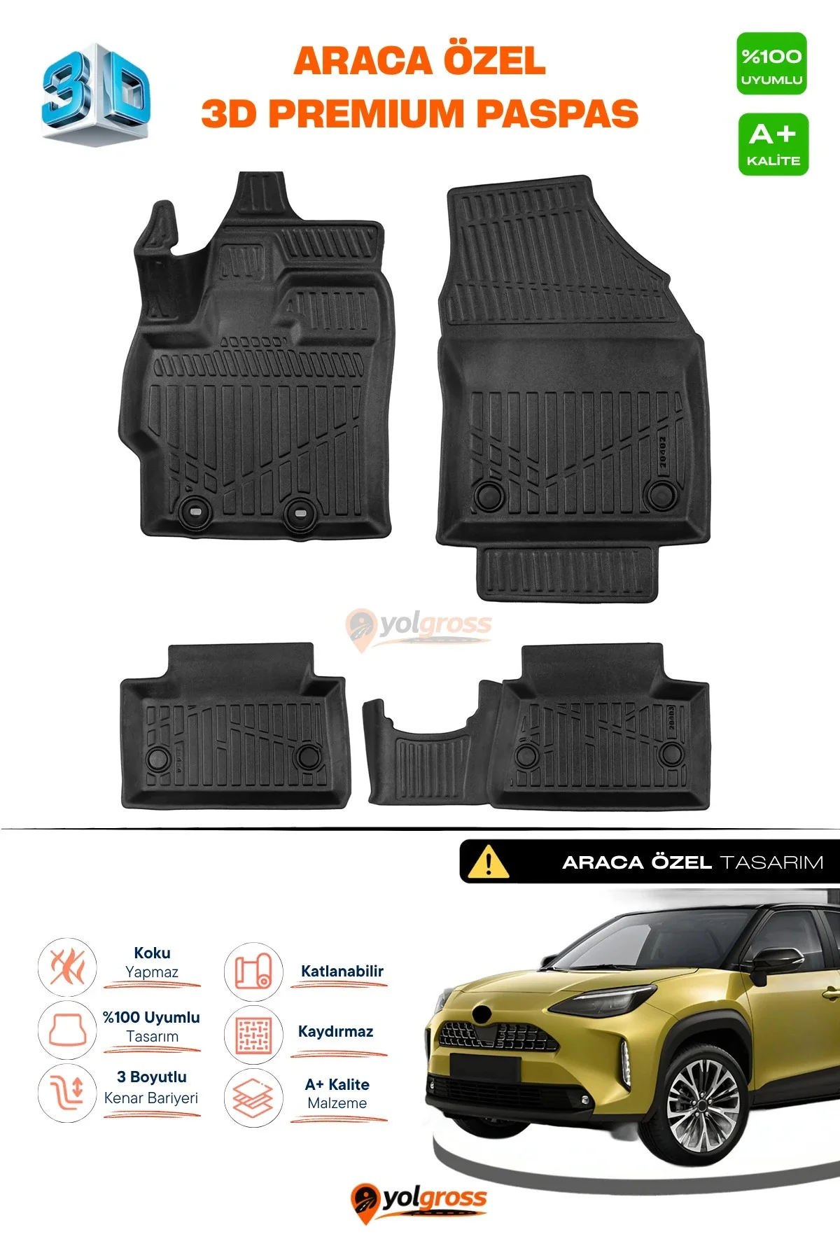 Toyota Yaris Cross 3D Pro Havuzlu Paspas 2022 Üzeri A+ Kalite Toyota Yaris Cross 3D Pro Havuzlu Paspas 2022 Üzeri A+ Kalite