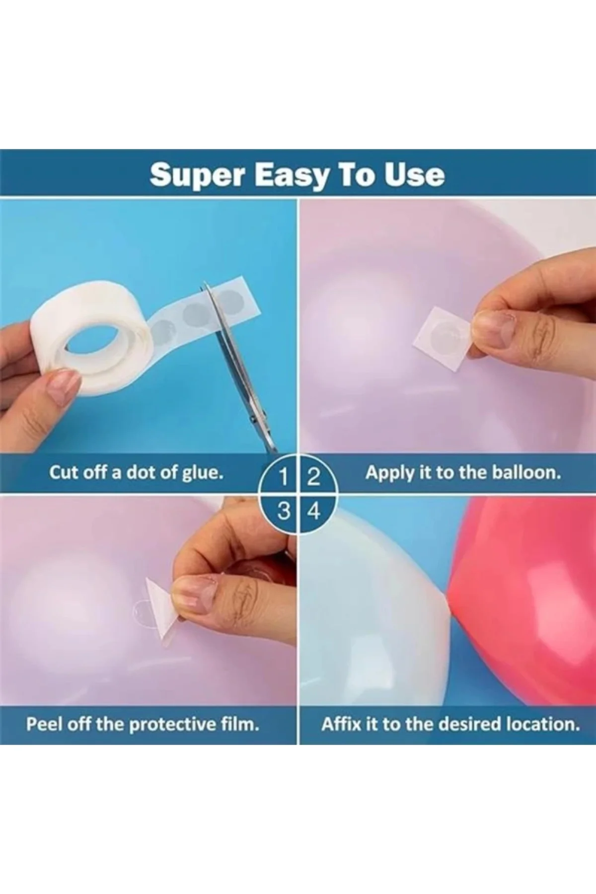 TOYS 2 Adet Çift Taraflı Yapışkan Balon Yapıştırma Bandı, Sticker Damla Modeli Ve Uçan