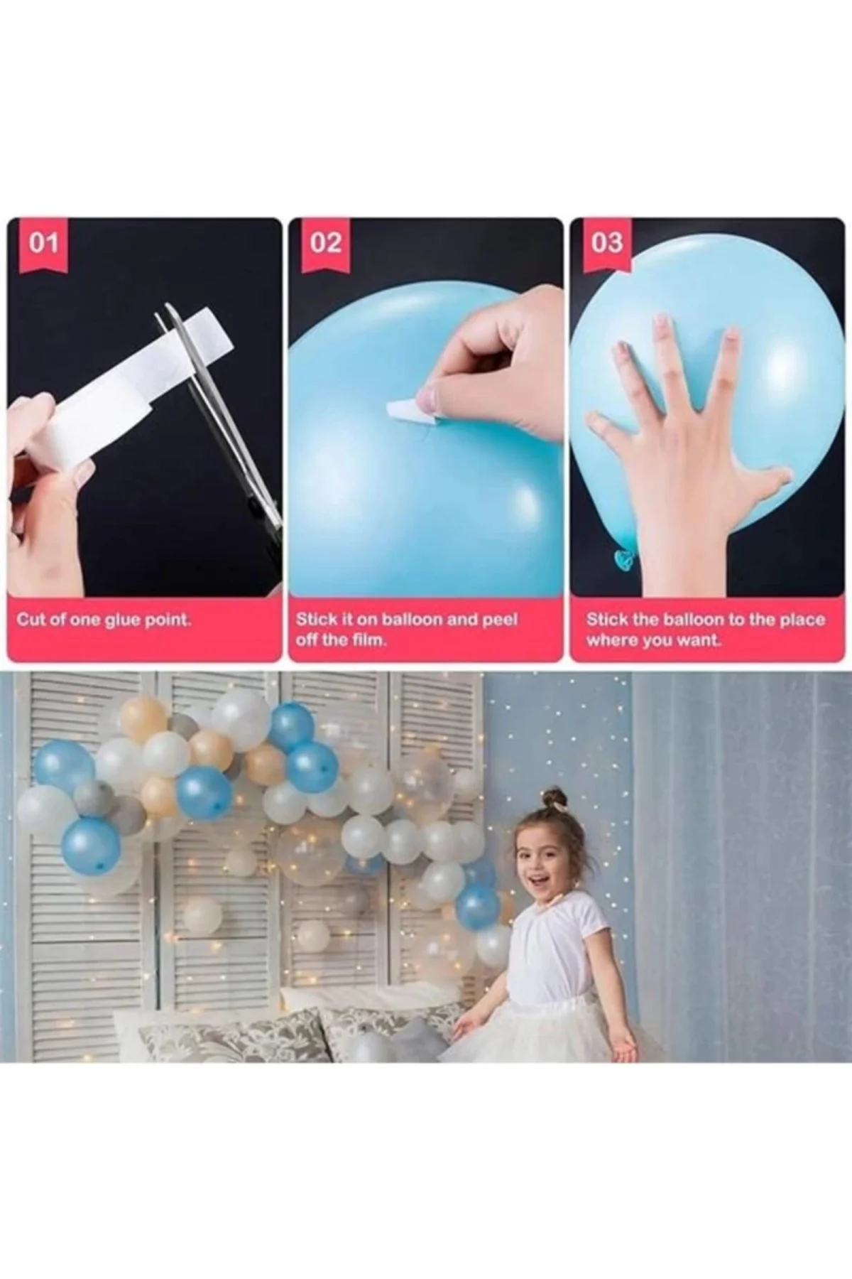 TOYS 2 Adet Çift Taraflı Yapışkan Balon Yapıştırma Bandı, Sticker Damla Modeli Ve Uçan