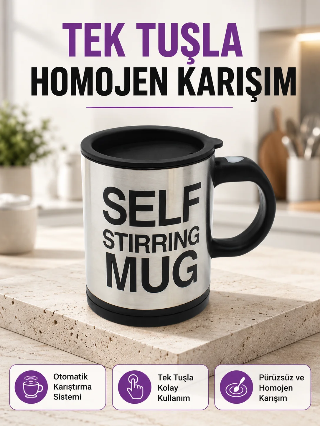 Toz İçecekler İçin Hızlı Karıştırma Özellikli Termos Kupa
