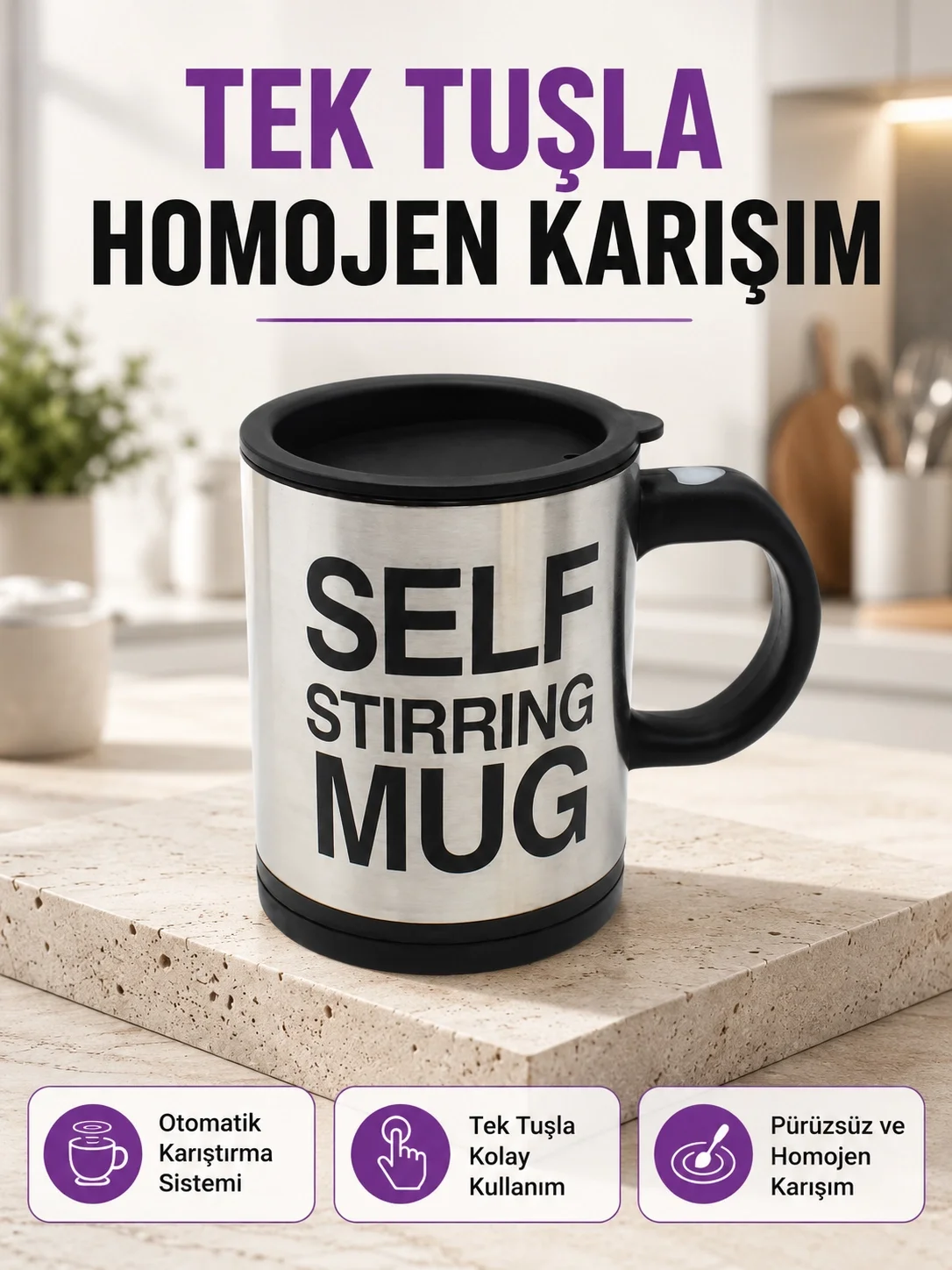 Toz İçecekler İçin Hızlı Karıştırma Özellikli Termos Kupa