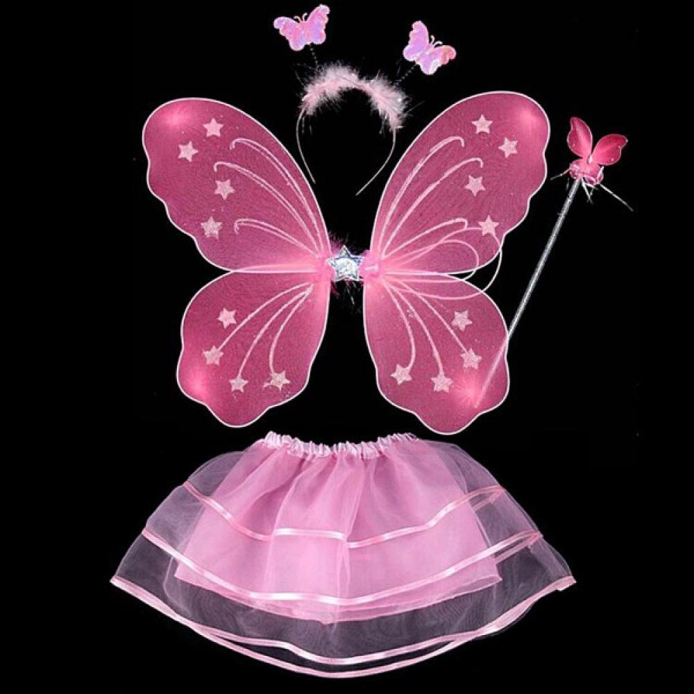 Toz Pembe Kelebek Kostümü - Toz Pembe Kelebek Kostüm Aksesuar Set