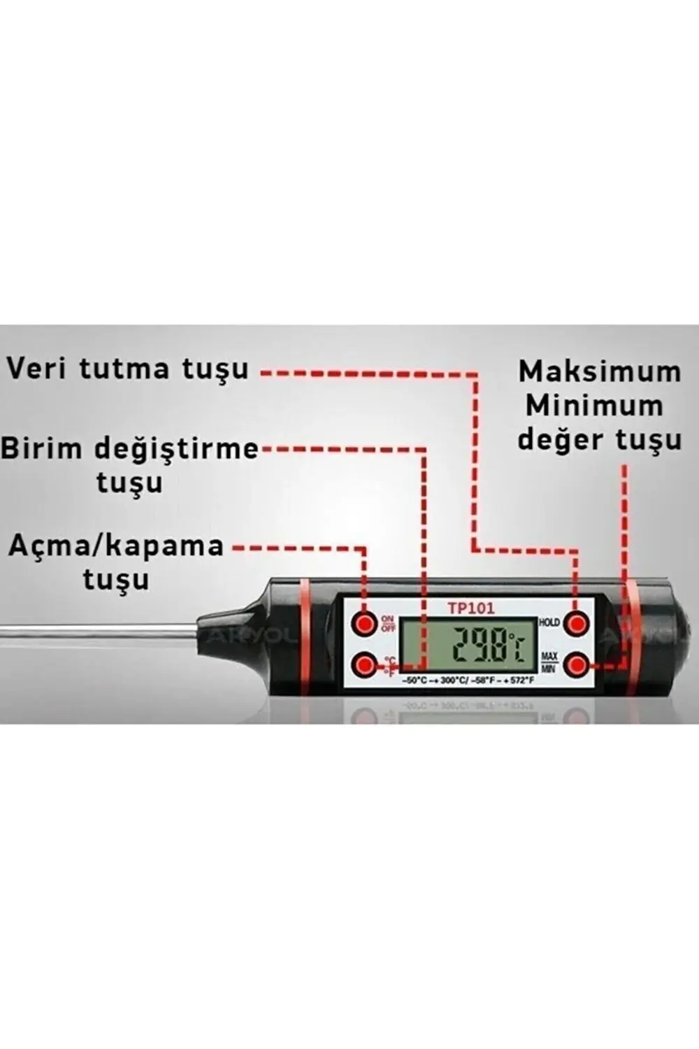 Tp-101 Sıvı Çubuk Termometre Gıda Yiyecek Içecek Sıcaklık Ölçer G