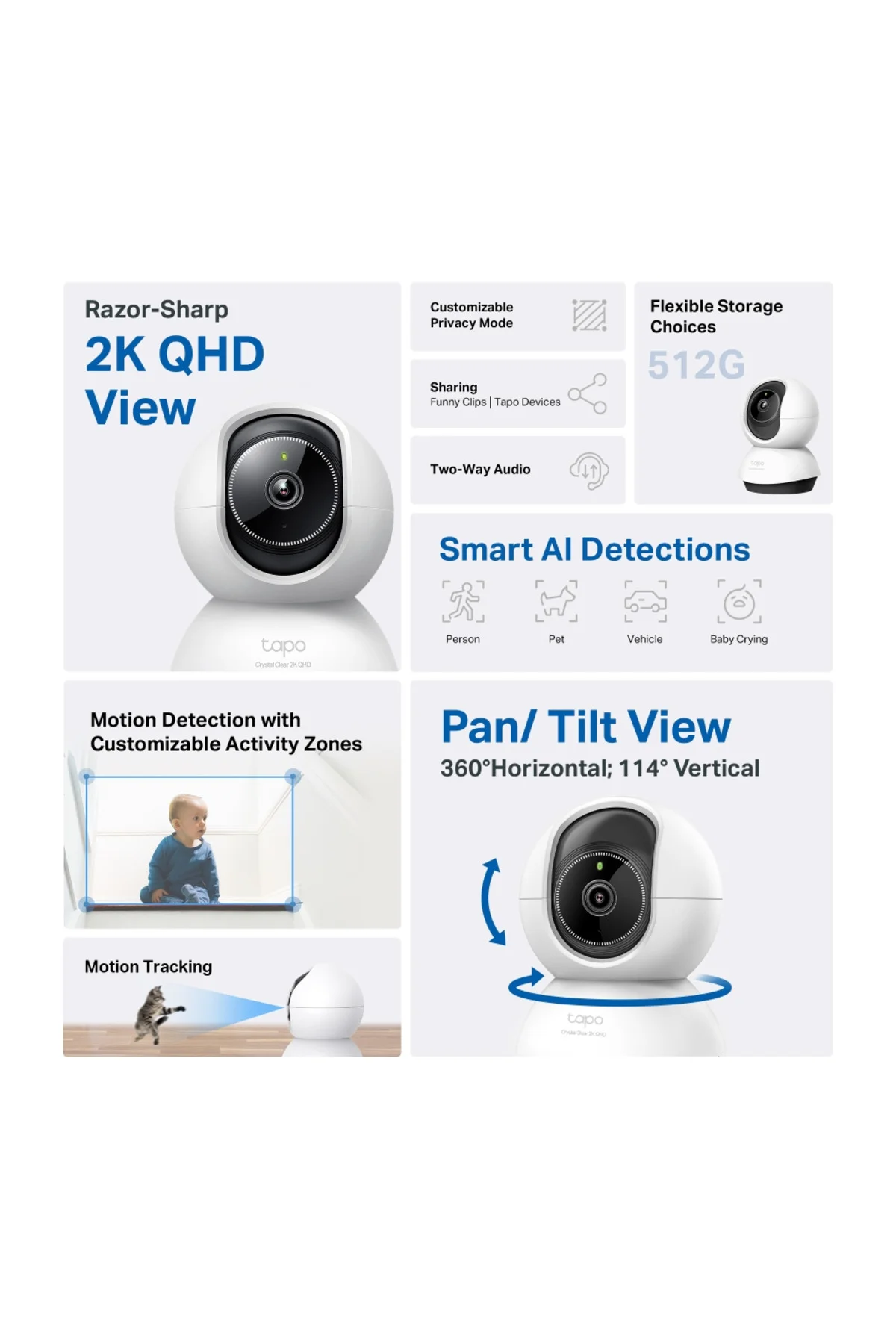 TP-LINK Tapo TC72 (C220) 2K QHD 40Mpix İç Mekan WiFi 9Mt. Gece Görüşü 360 Dönüş İki Yönlü Ses Güvenl