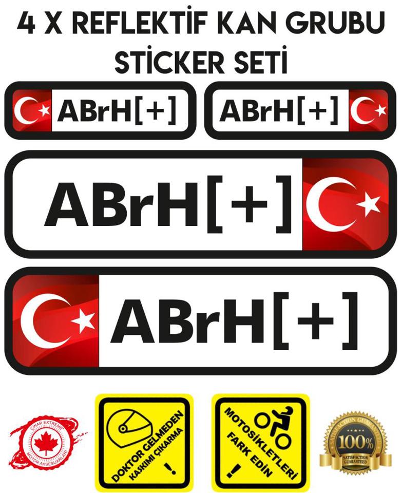 TR AB rH + Reflektif Kan Grubu Seti Sticker Çınar Extreme TR AB rH + Reflektif Kan Grubu Seti Sticker Çınar Extreme
