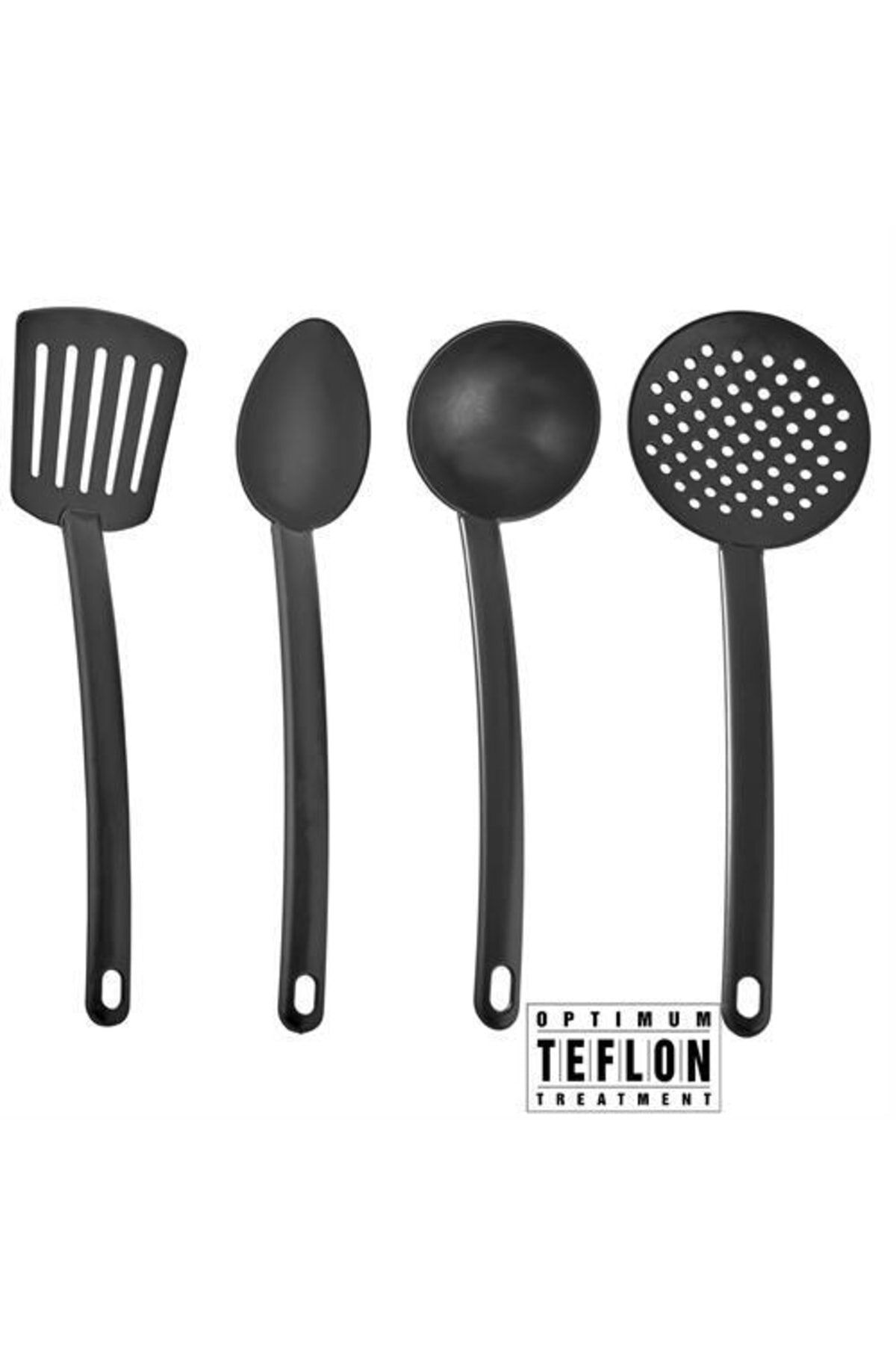 Transformacıon J.lewis Siyah Teflon Teflon Spatula Kevgir Kaşık Kepçe Seti
