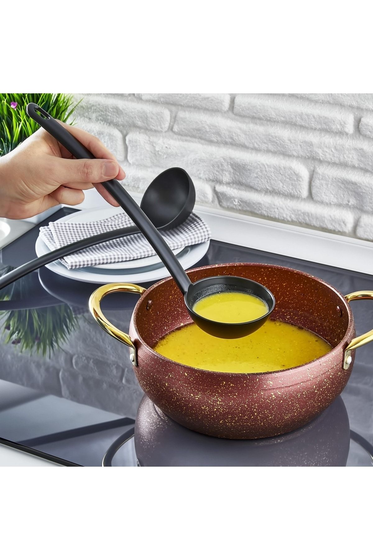 Transformacıon J.lewis Siyah Teflon Teflon Spatula Kevgir Kaşık Kepçe Seti