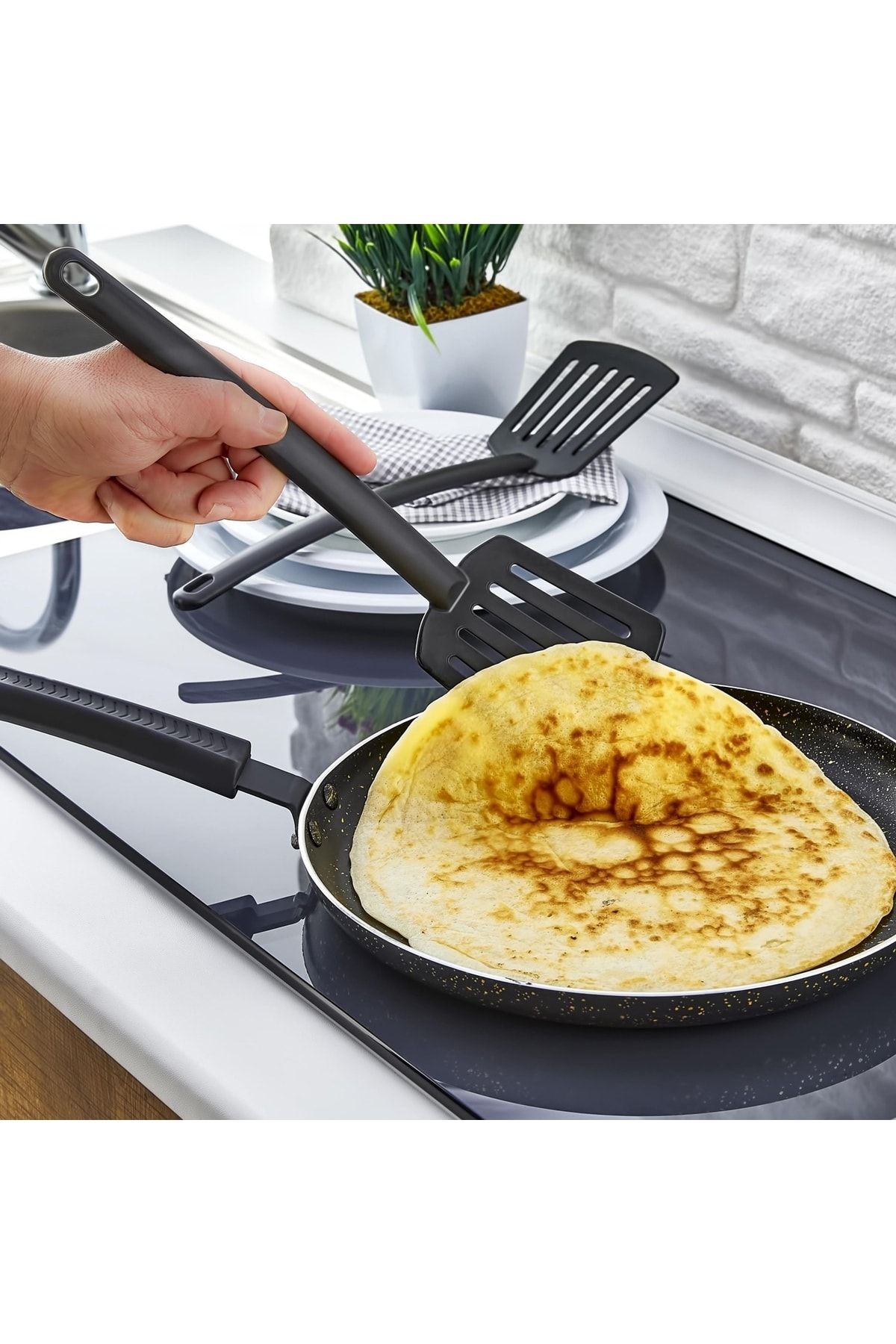 Transformacıon J.lewis Siyah Teflon Teflon Spatula Kevgir Kaşık Kepçe Seti