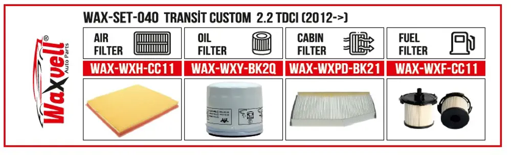 TRANSİT CUSTOM  2.2 TDCi FİLTRE BAKIM SETİ (2012->)