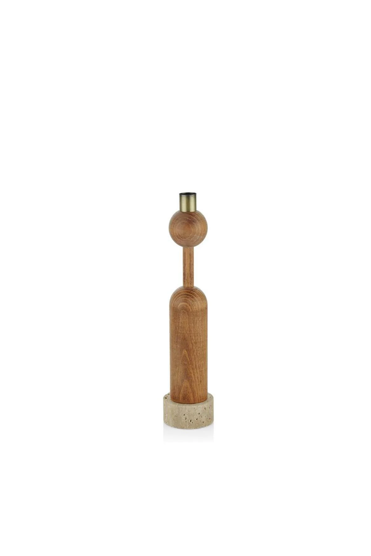 TRAVERTEN KAİDELİ AHŞAP TOPLU MUMLUK 6X31CM