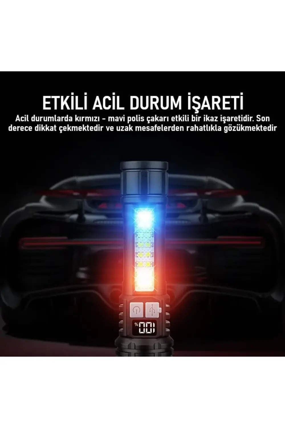 trea_ Şarjlı LED El Feneri 5 Işık Modu Type-C Şarjlı Çakar Modlu