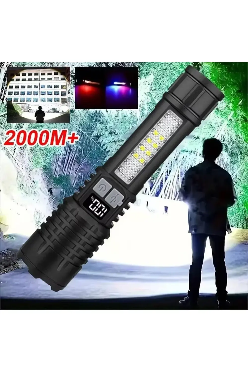 trea_ Şarjlı LED El Feneri 5 Işık Modu Type-C Şarjlı Çakar Modlu