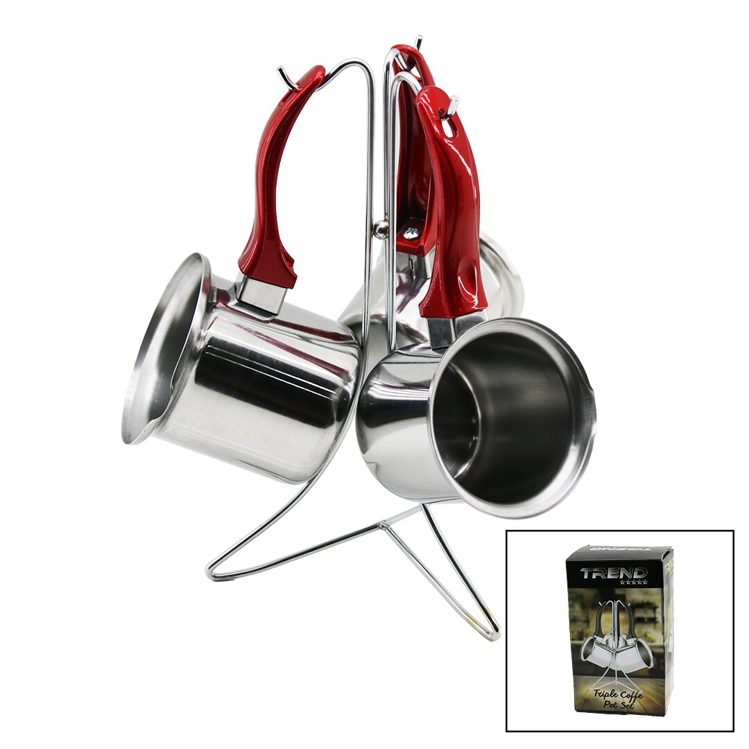 TREND  3LÜ SET   NO-3-4-5  ÇELİK CEZVE  METAL STANDLI   RENKLİ PL