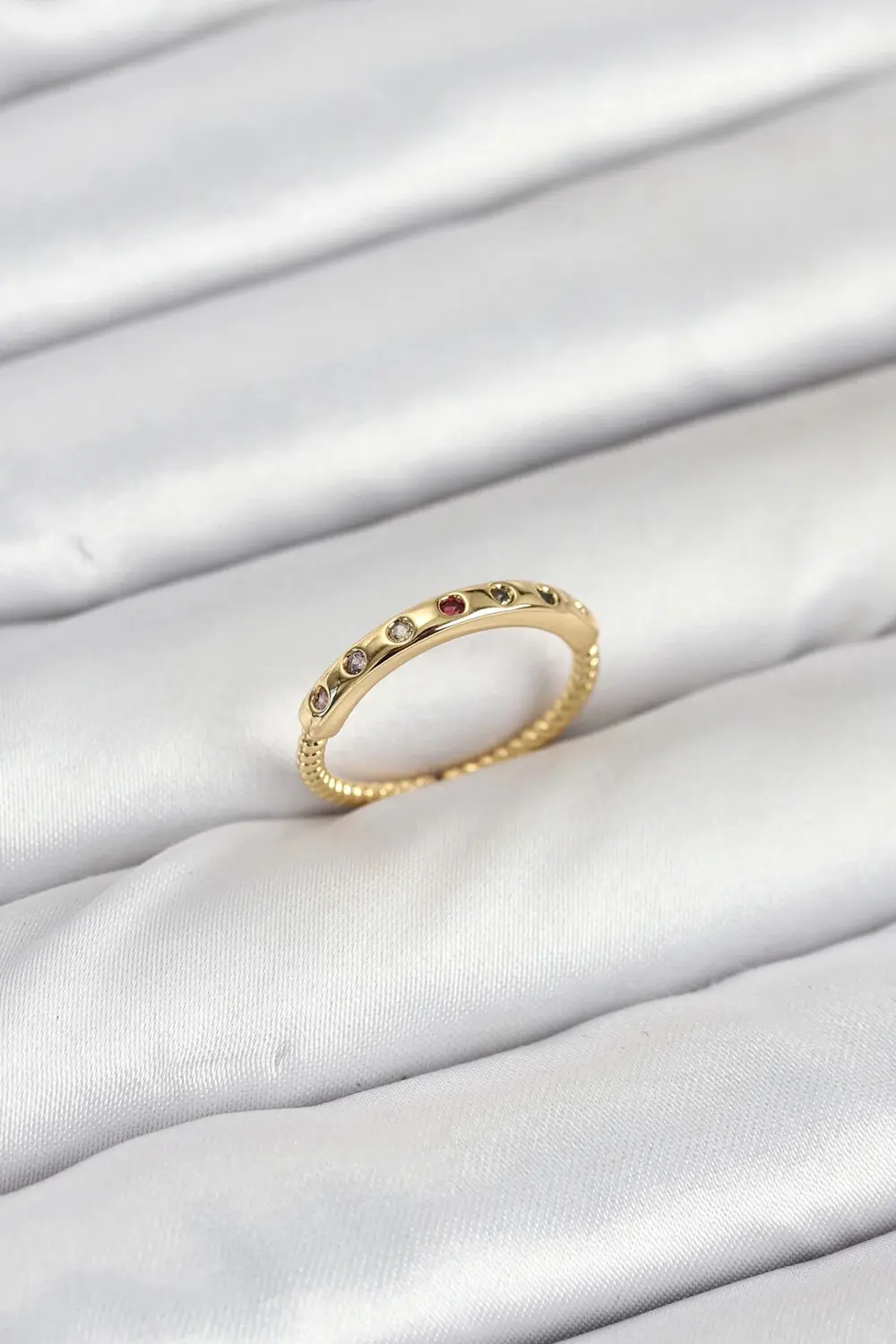 Trend BFS Pirinç Gold Renk Renkli Zirkon Taşlı Kadın Yüzük