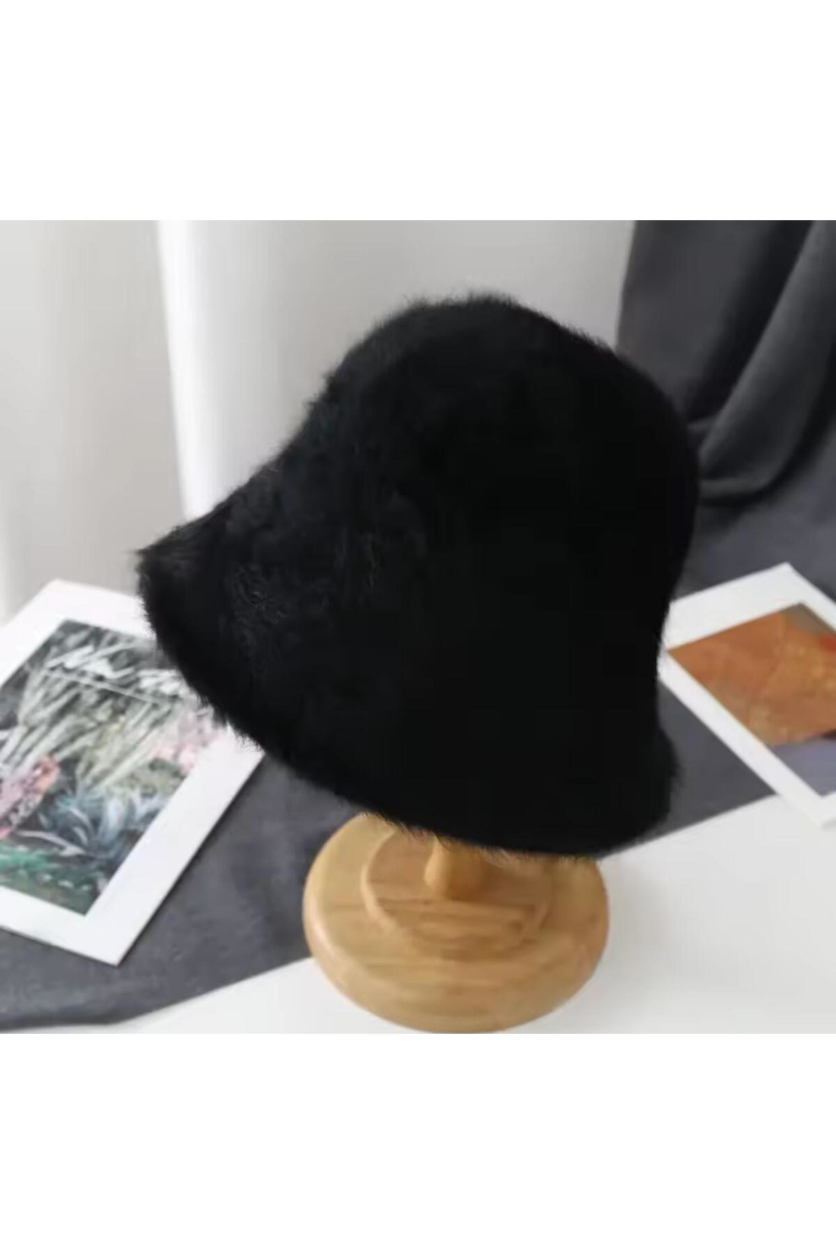 Trend Suni Kürk Pinterest Model Siyah Şapka, Bere