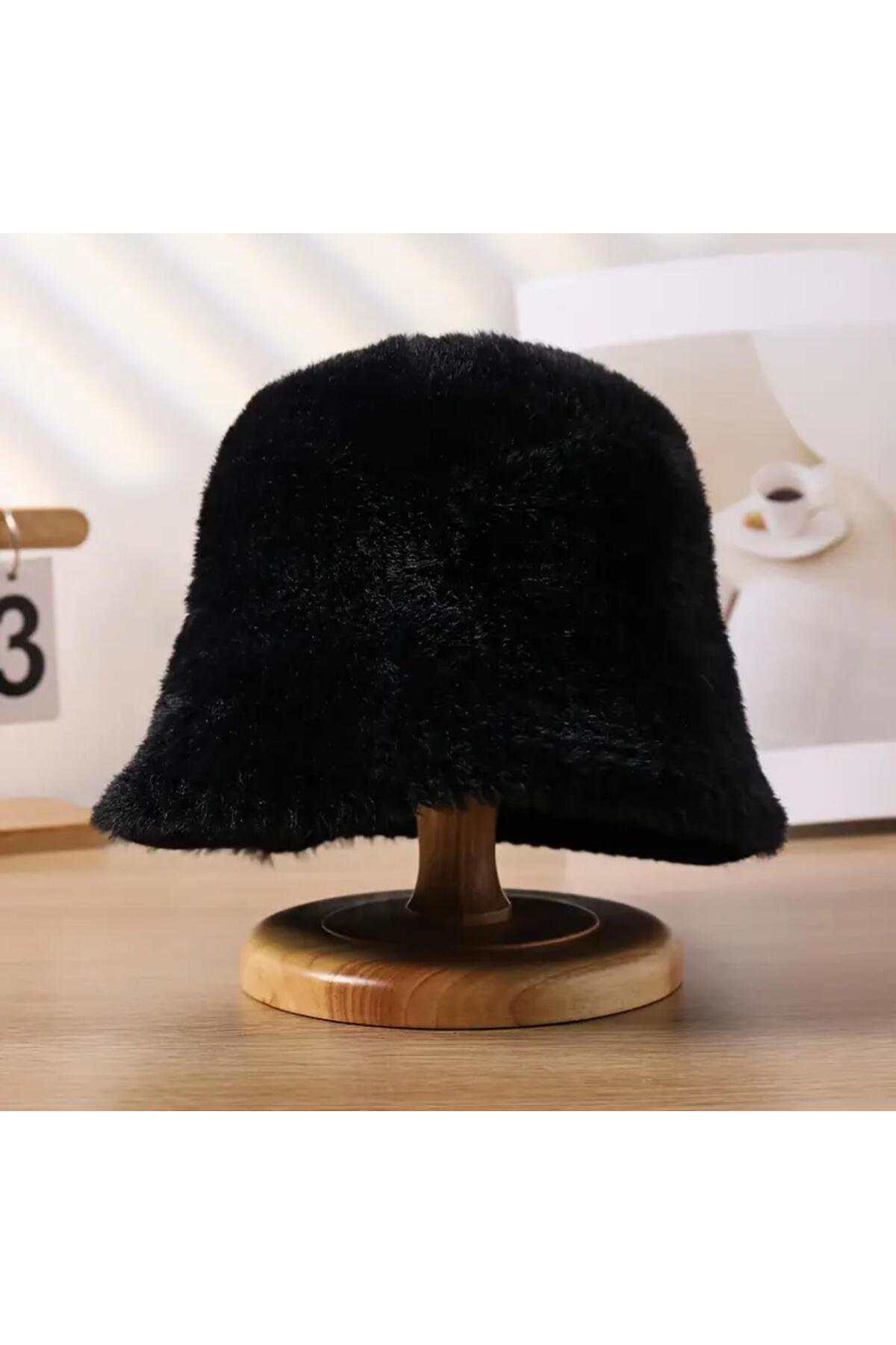 Trend Suni Kürk Pinterest Model Siyah Şapka, Bere