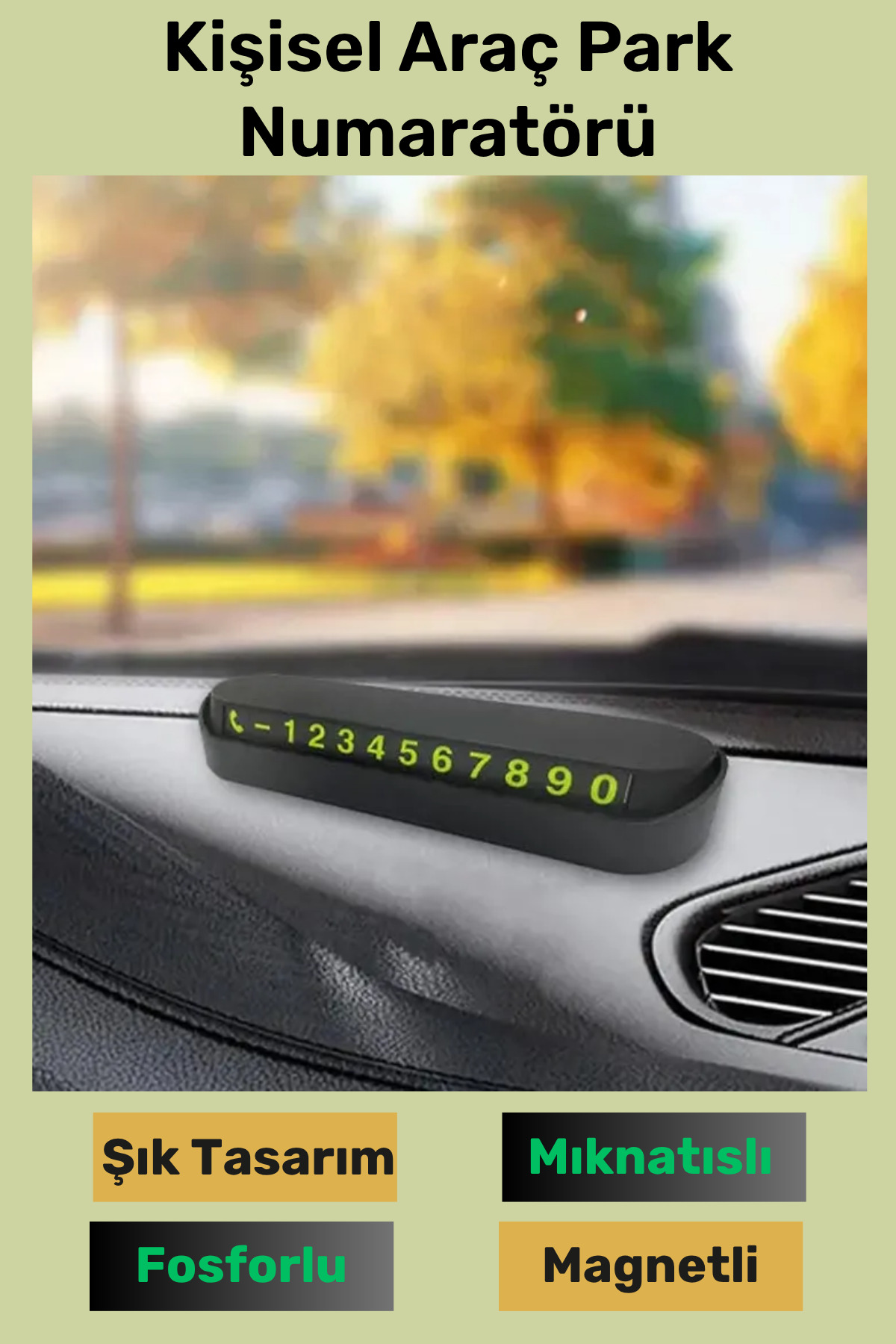 Trend Ürün Siyah Şık Tasarım Fosforlu Mıknatıslı Kişisel Araç Par