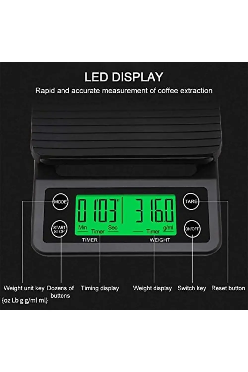 trendflare Kg Zaman Ayarlı Kahve Terazisi Tartı 0.1gr modasplash